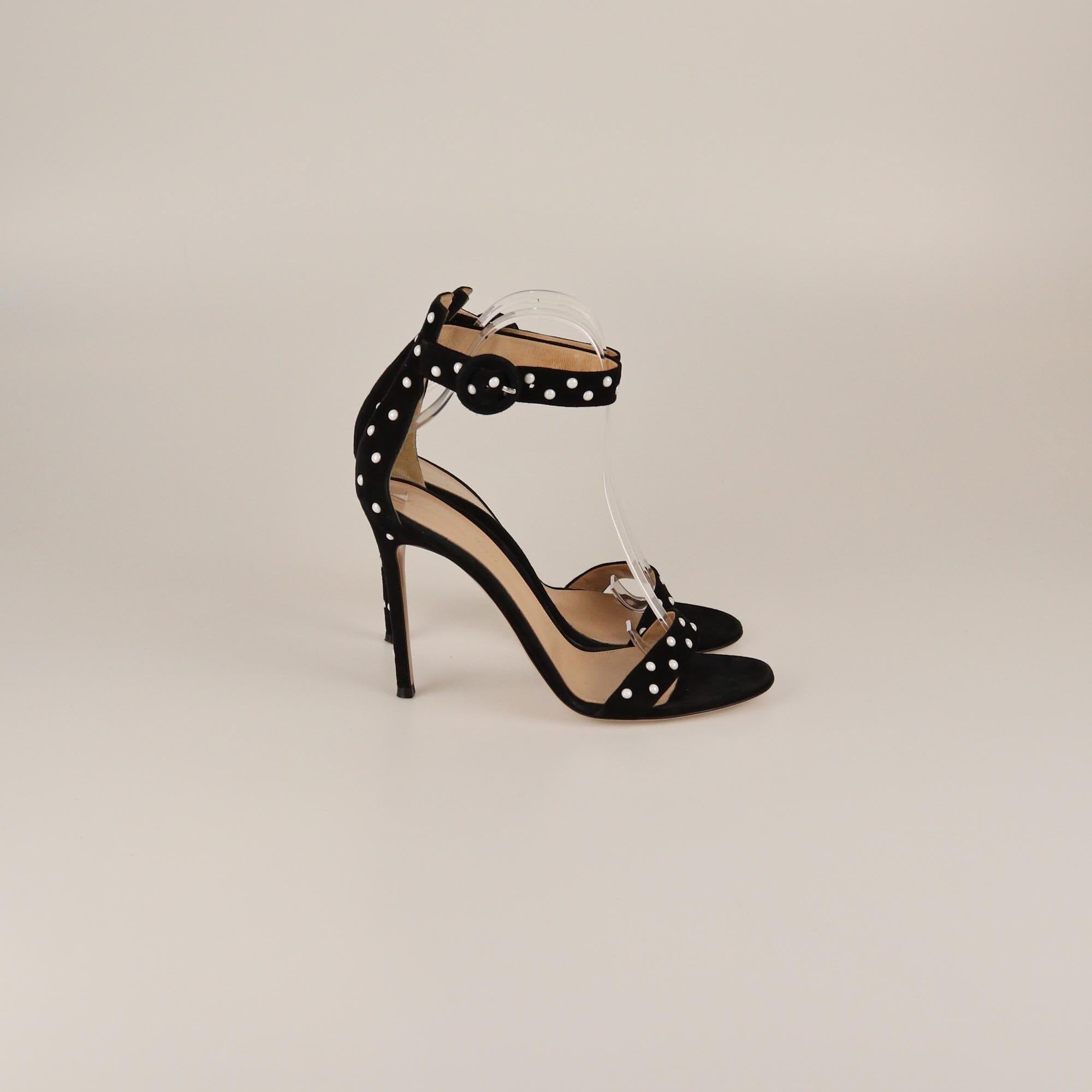 Gianvito Rossi Black/White Studded Portofino Ankle Strap Sandals Womens Gianvito Rossi