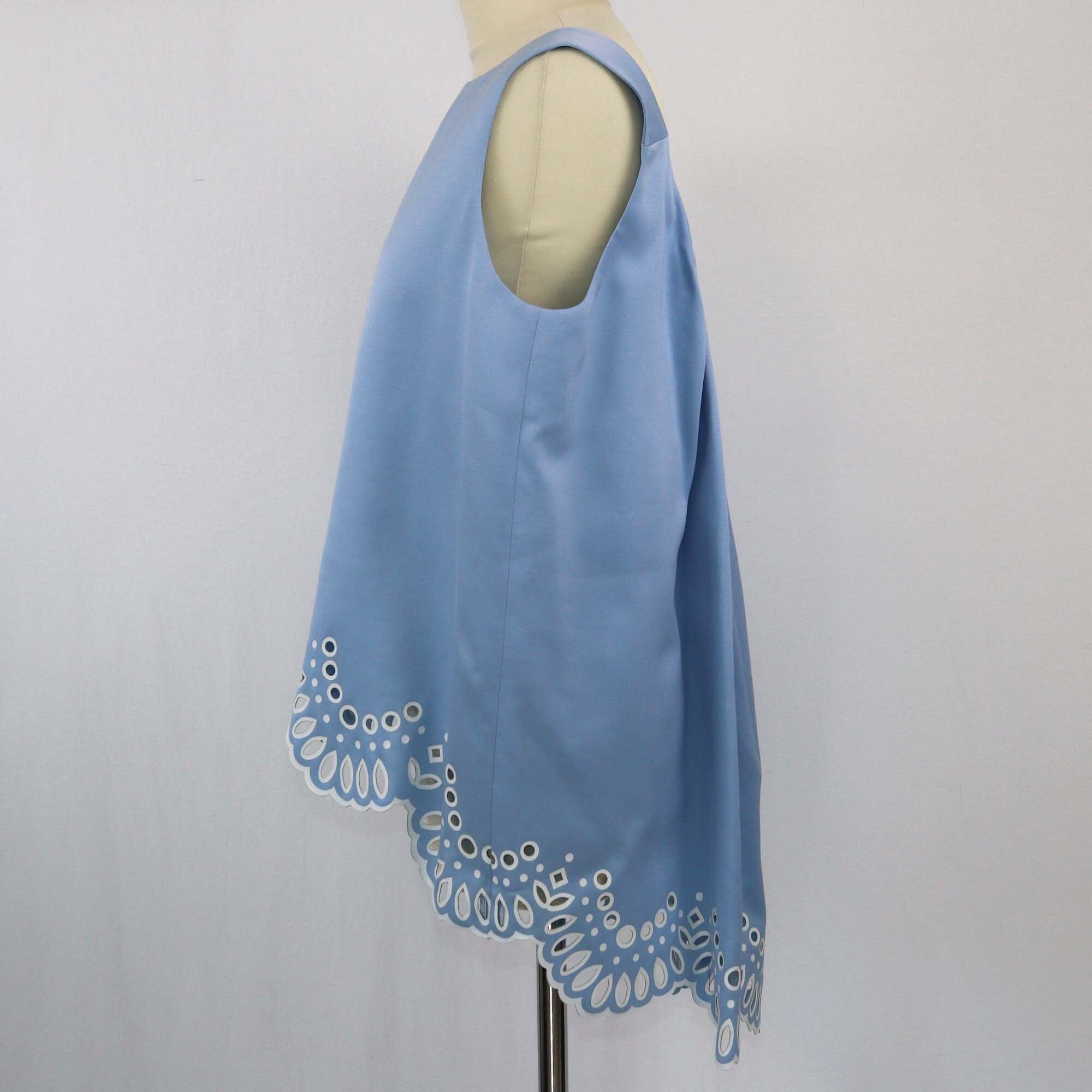 Oscar De La Renta Blue Scallop Sleeveless Top Womens Oscar De La Renta