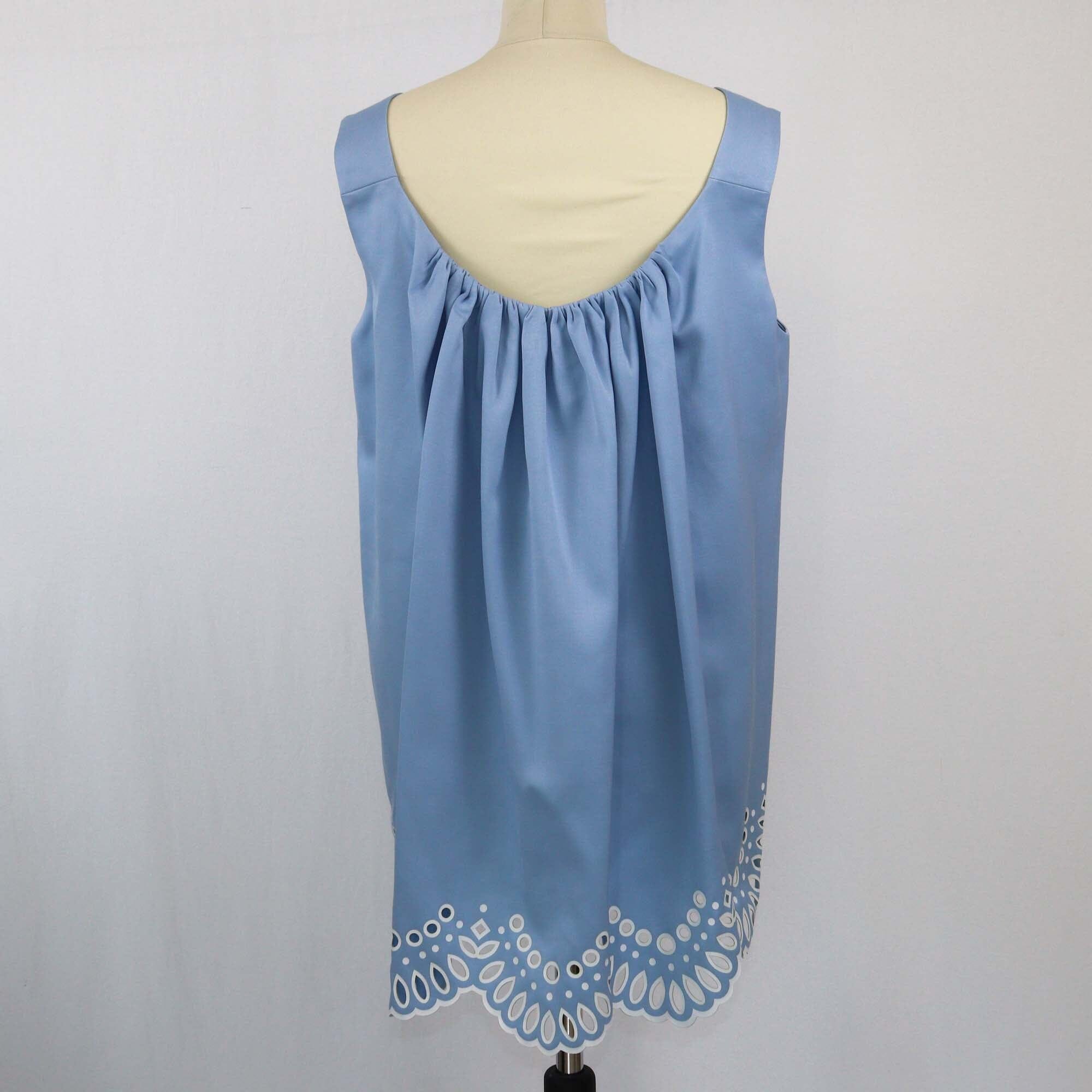 Oscar De La Renta Blue Scallop Sleeveless Top Womens Oscar De La Renta