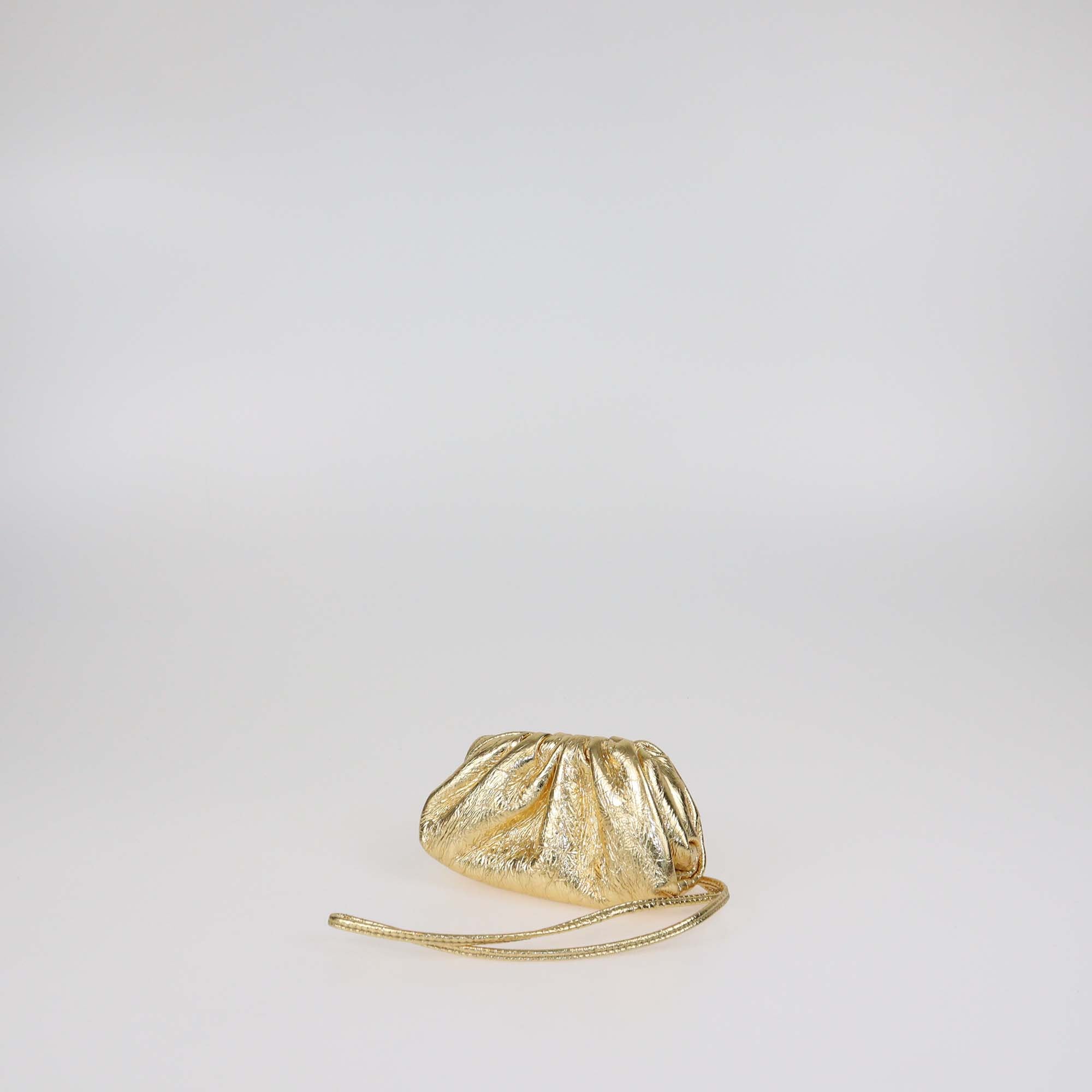 Bottega Veneta Gold Leather The Pouch Coin Purse