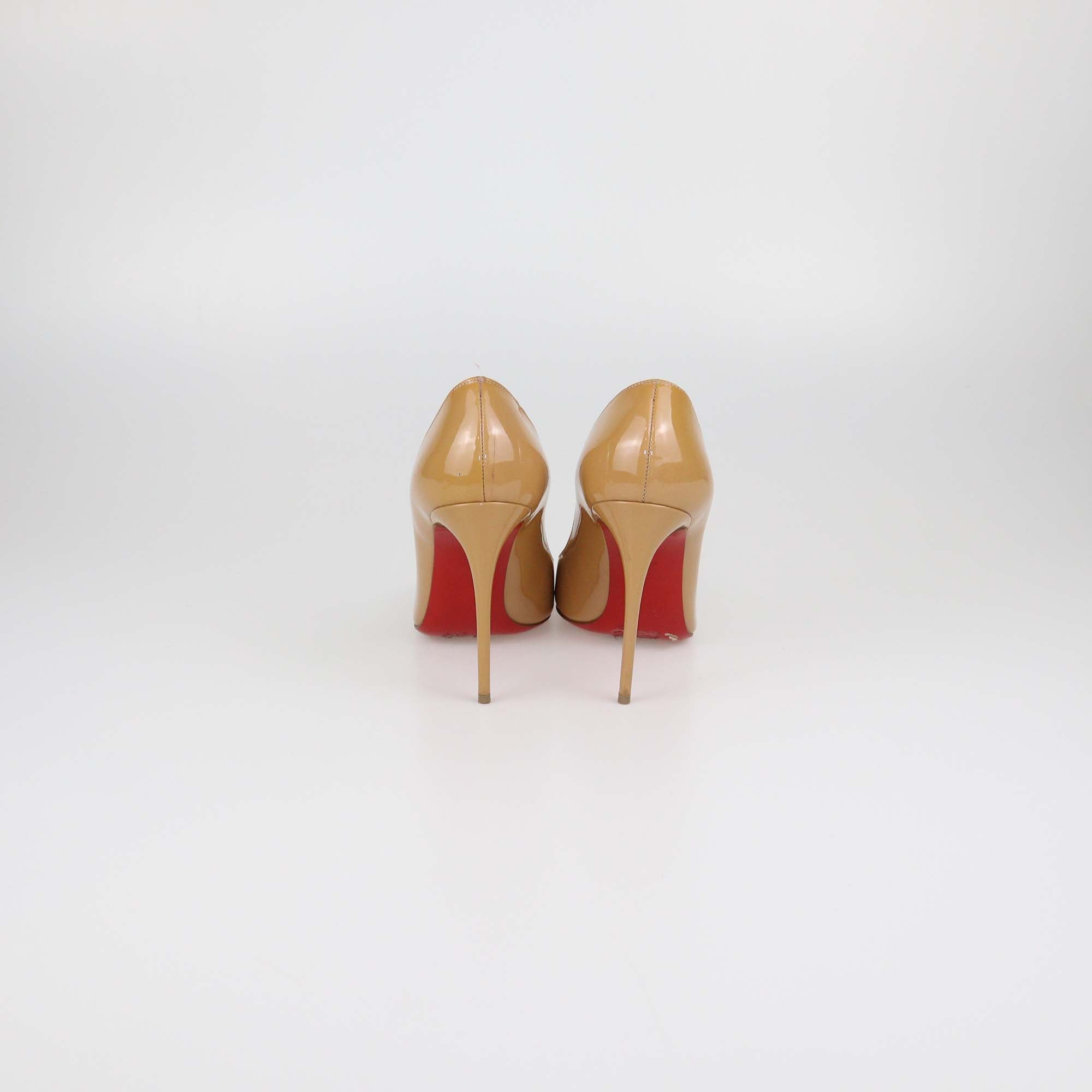 Christian Louboutin Beige Patent Leather Peep Toe Pumps