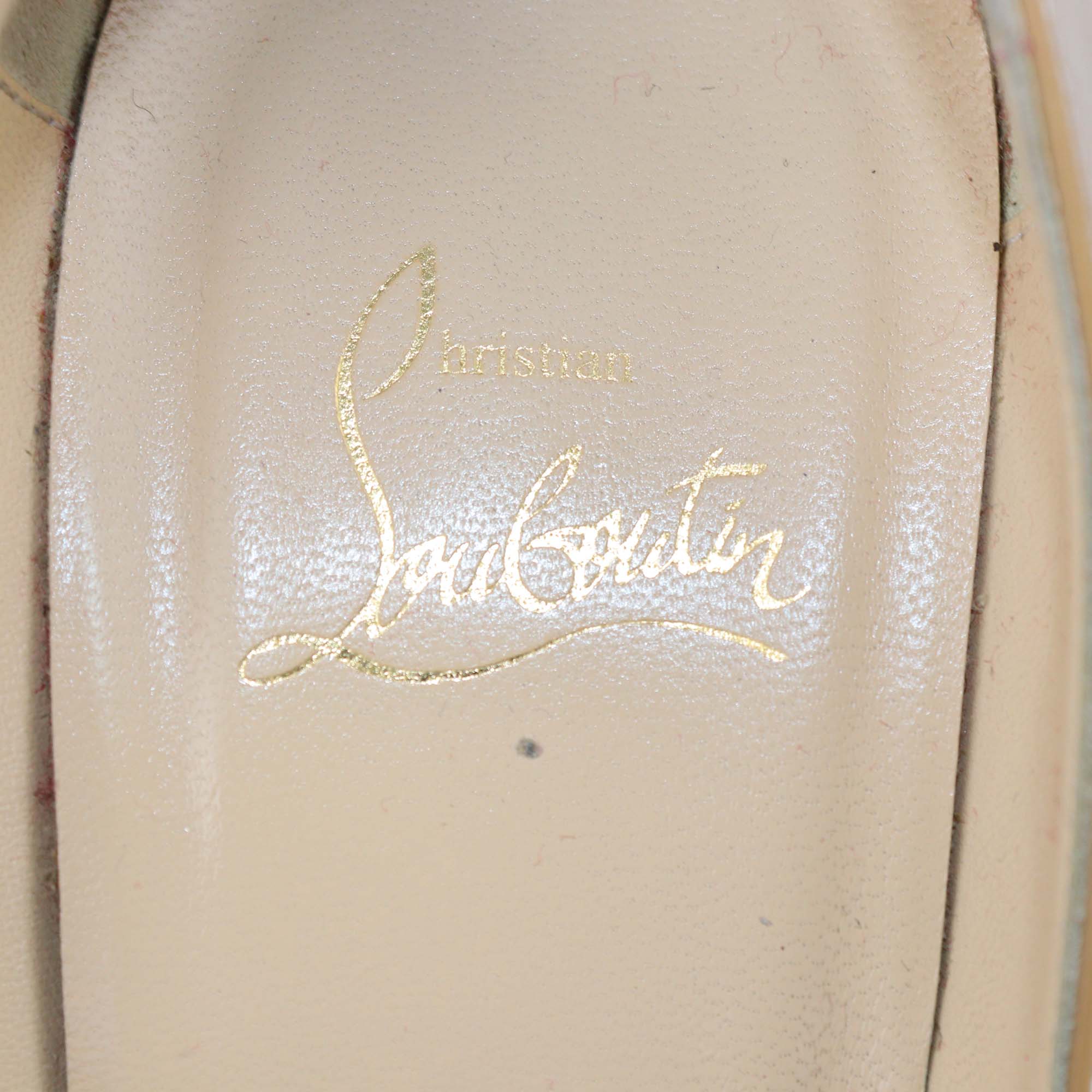 Christian Louboutin Beige Patent Leather Peep Toe Pumps