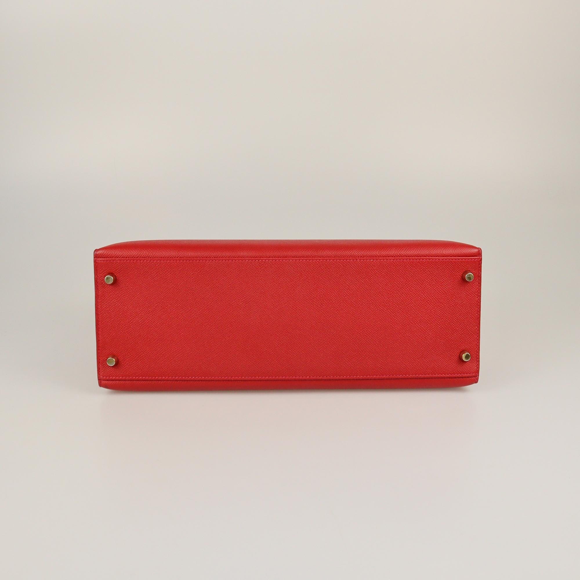 Hermes Rouge Casaque Epsom Gold Hardware Kelly Sellier 35 Bag Womens Hermes