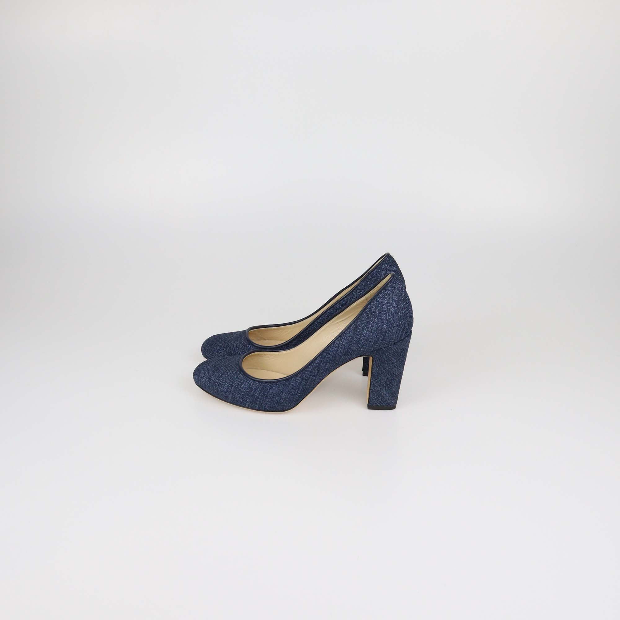 Jimmy Choo Blue Denim Billie Block Heel Pumps