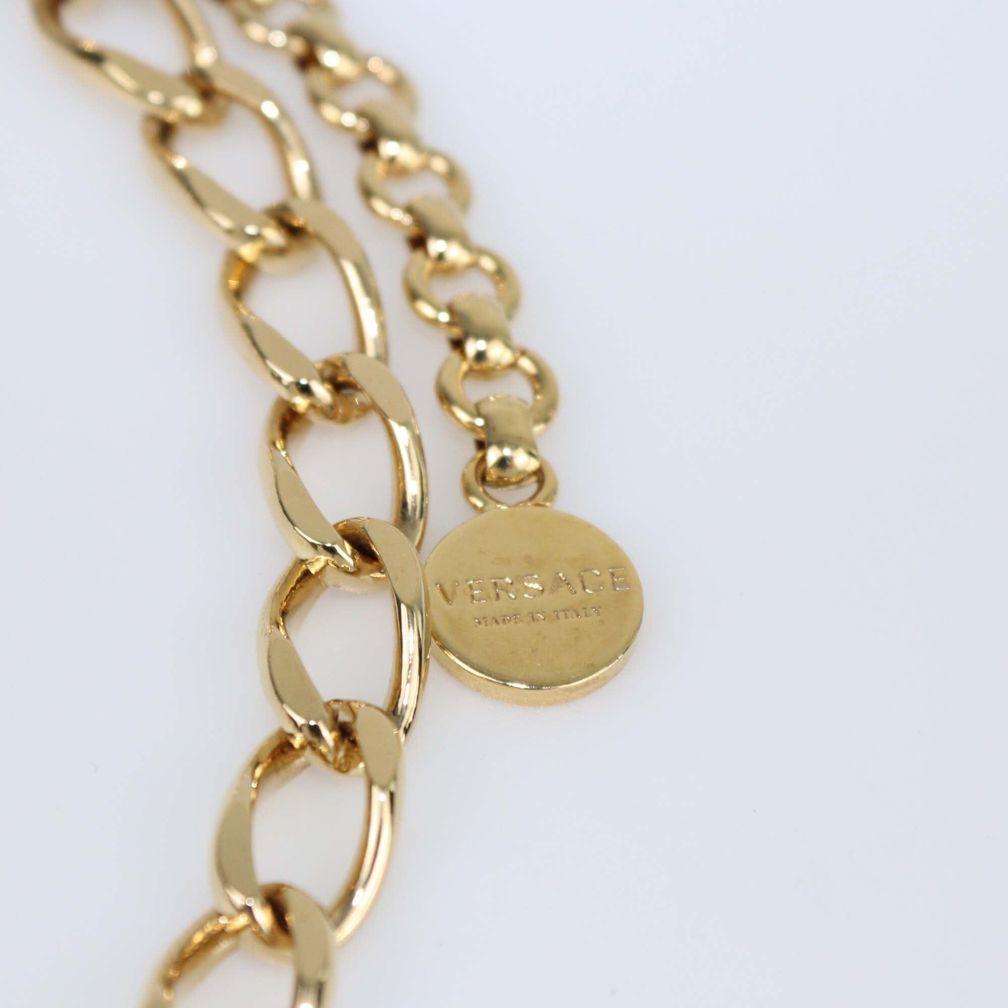 Versace Gold Metal Tone Plaque Chain Links Necklace Womens Versace