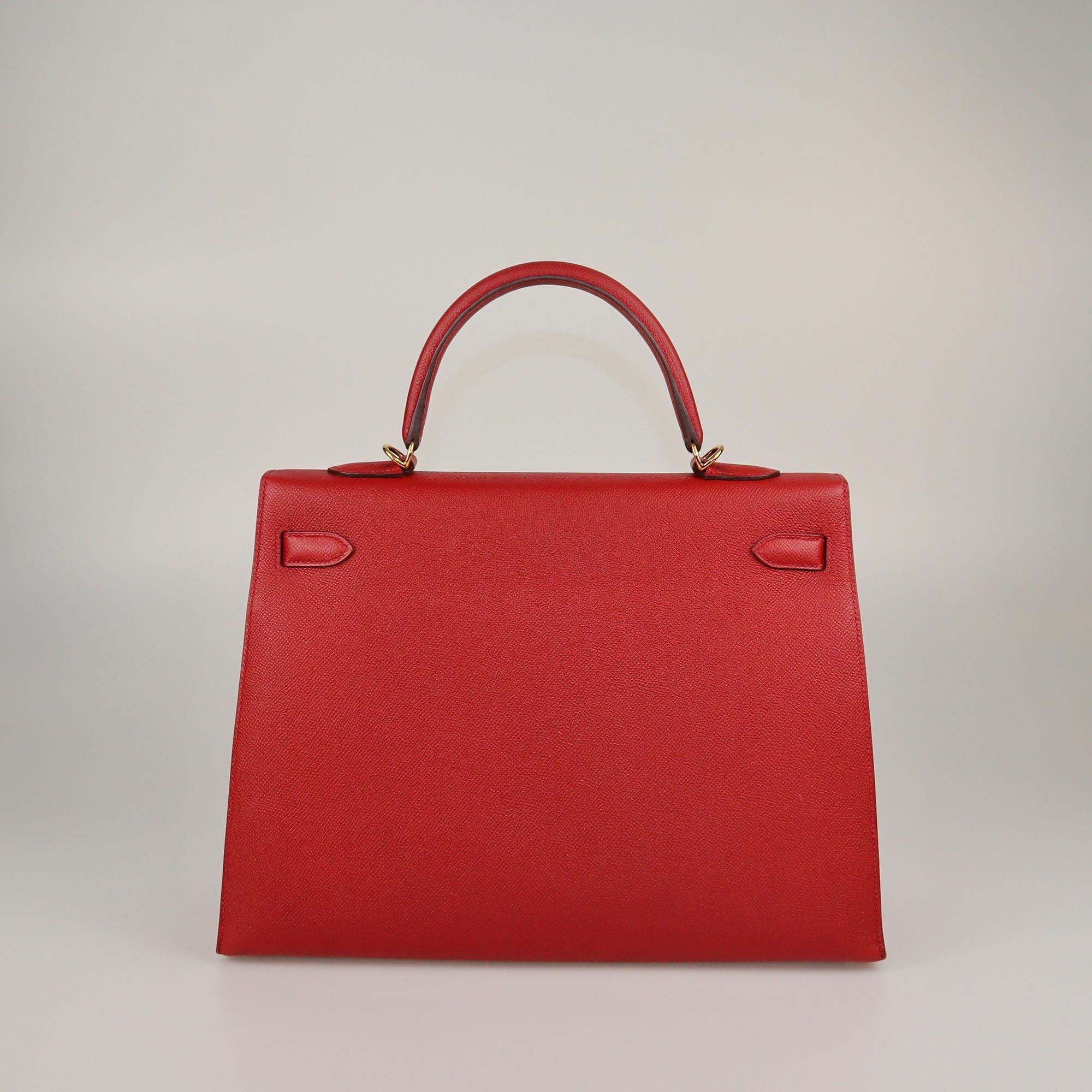Hermes Rouge Casaque Epsom Gold Hardware Kelly Sellier 35 Bag Womens Hermes