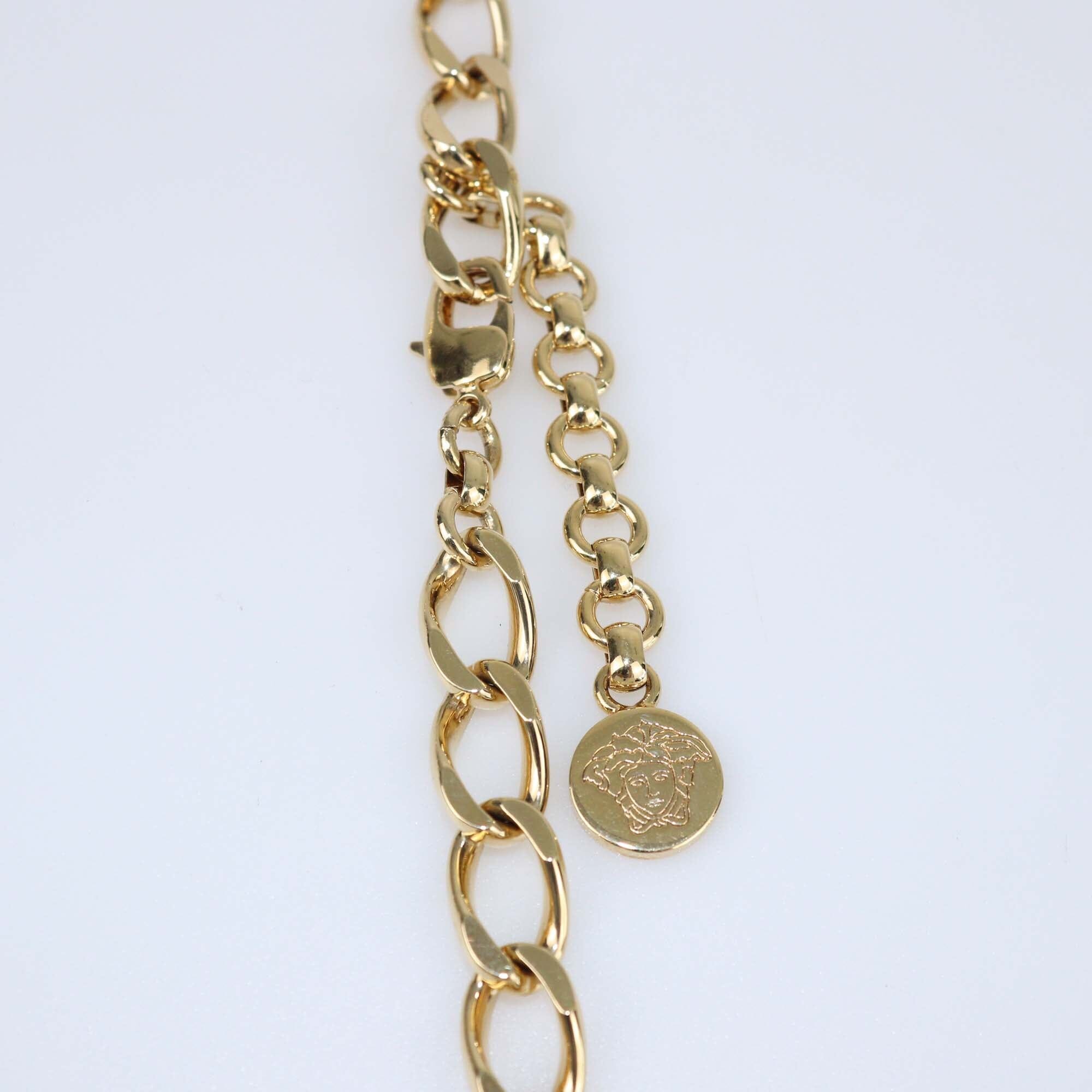 Versace Gold Metal Tone Plaque Chain Links Necklace Womens Versace