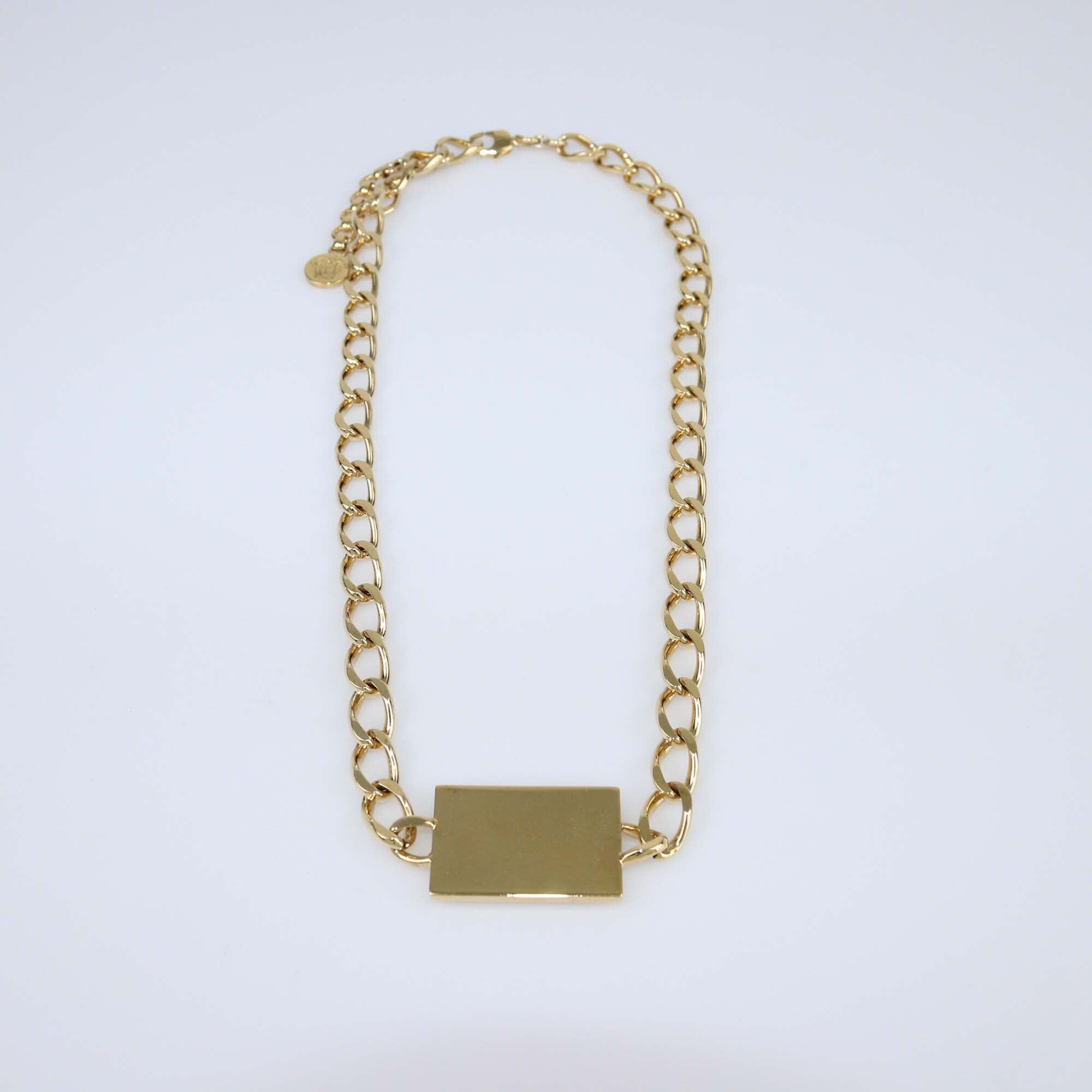 Versace Gold Metal Tone Plaque Chain Links Necklace Womens Versace