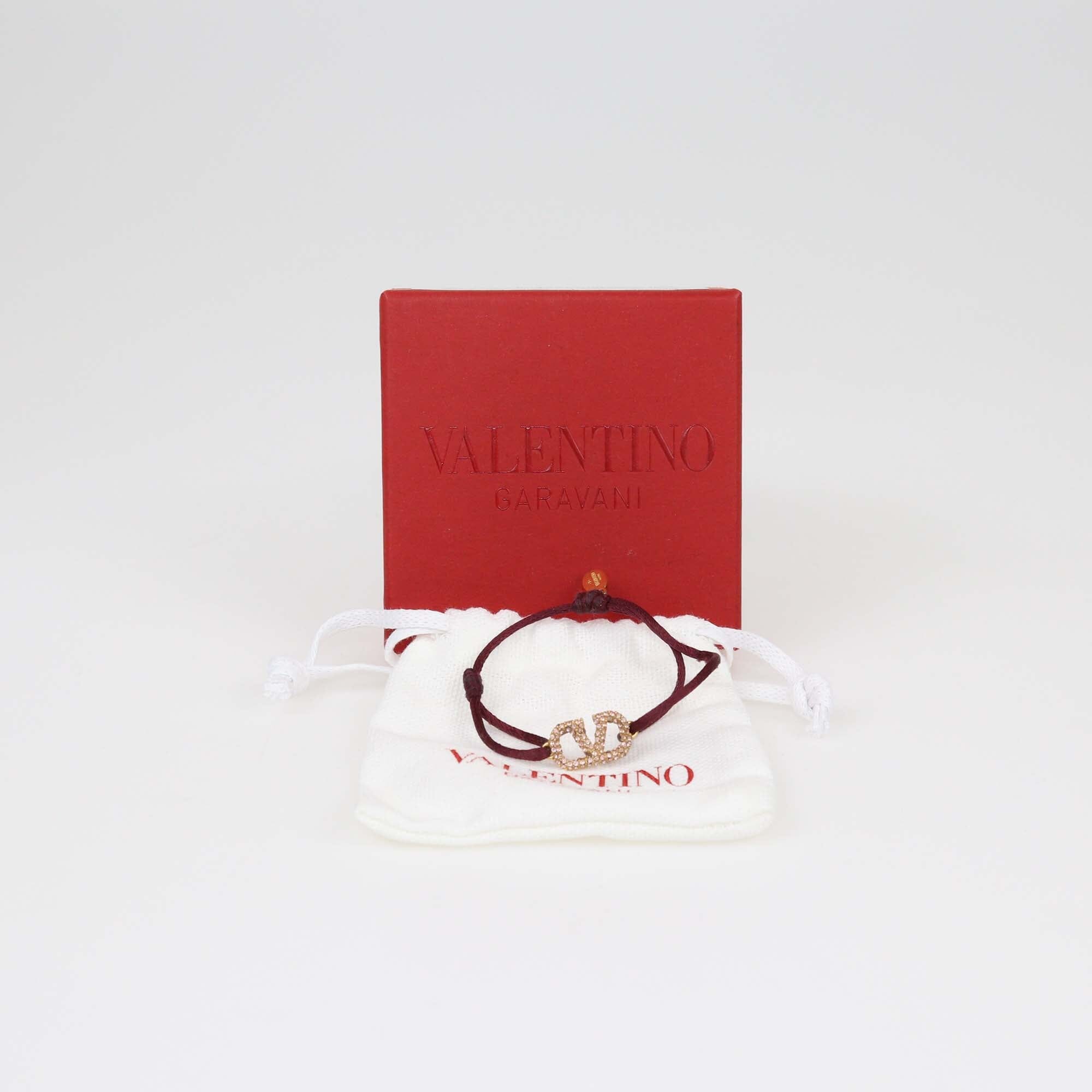Valentino Maroon VLogo Crystal Embellished Cord Bracelet Womens Valentino