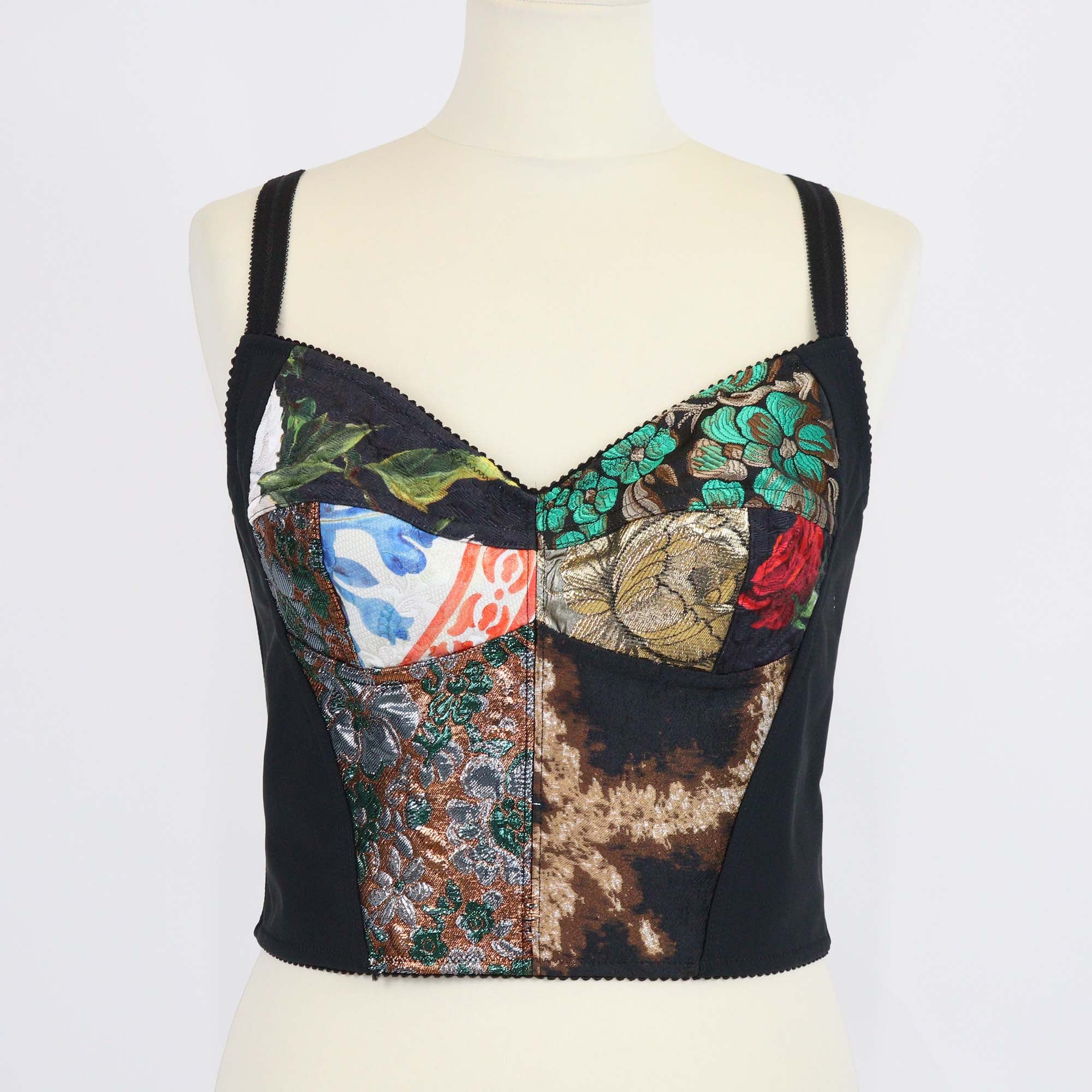 Dolce & Gabbana Black/Multicolor Patchwork Brocade Bustier Top