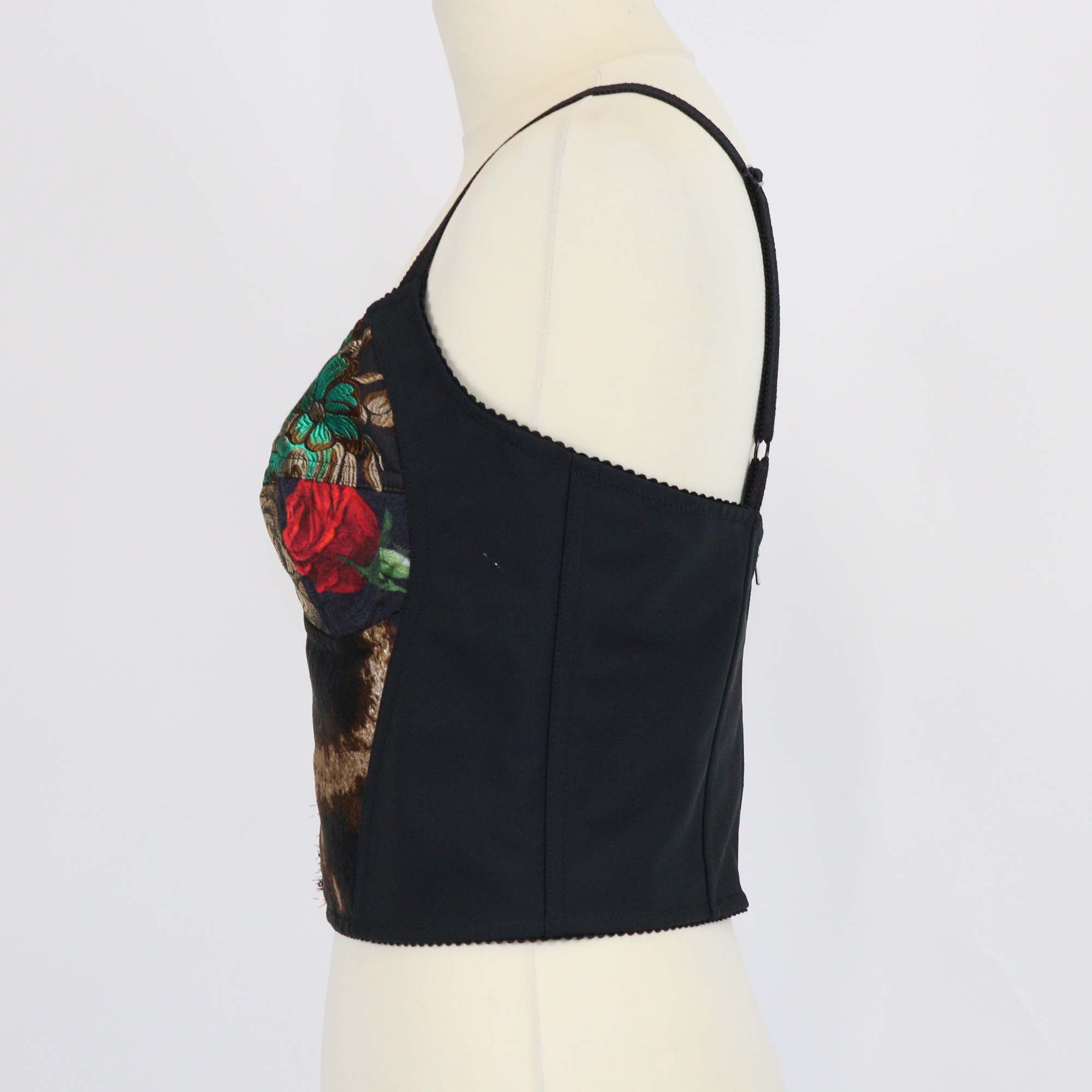 Dolce & Gabbana Black/Multicolor Patchwork Brocade Bustier Top