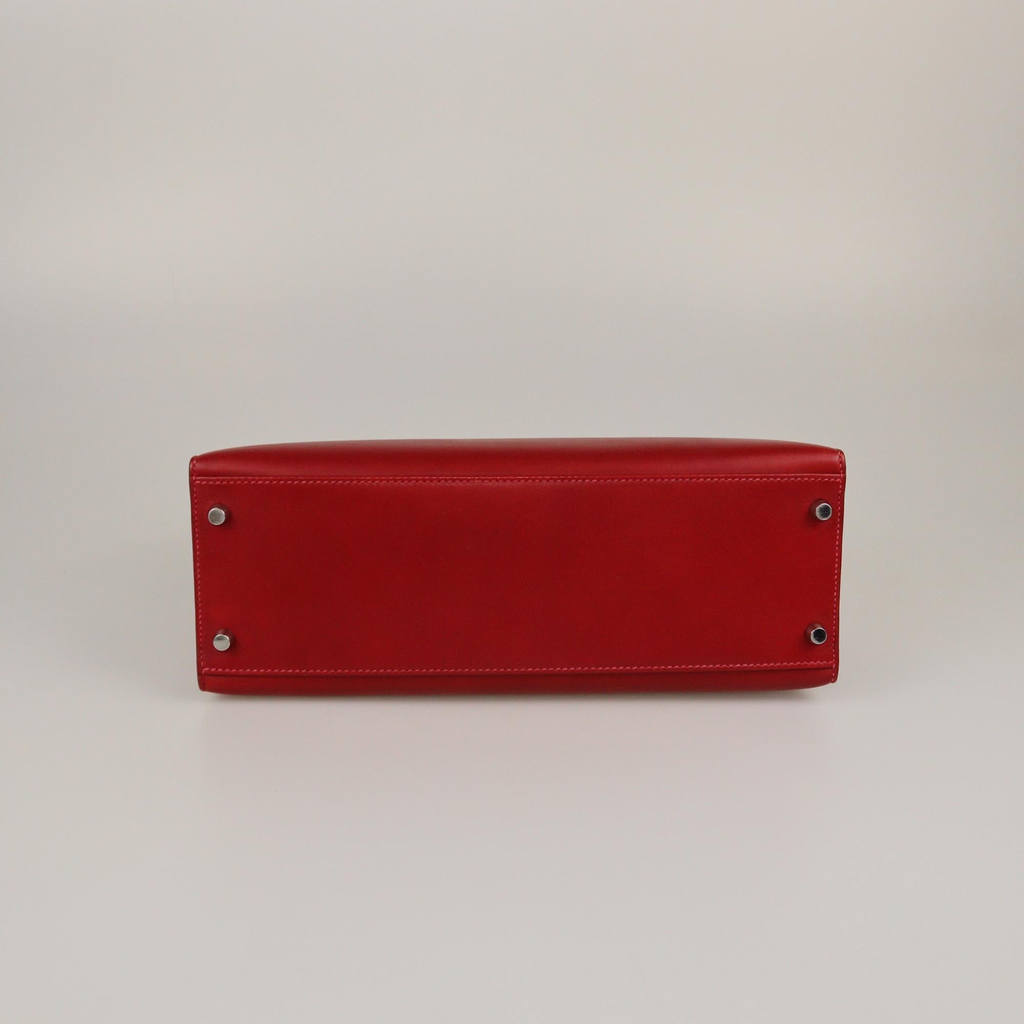 Hermes Rouge Vif Tadelakt Palladium Hardware Kelly Sellier 32 Bag Womens Hermes
