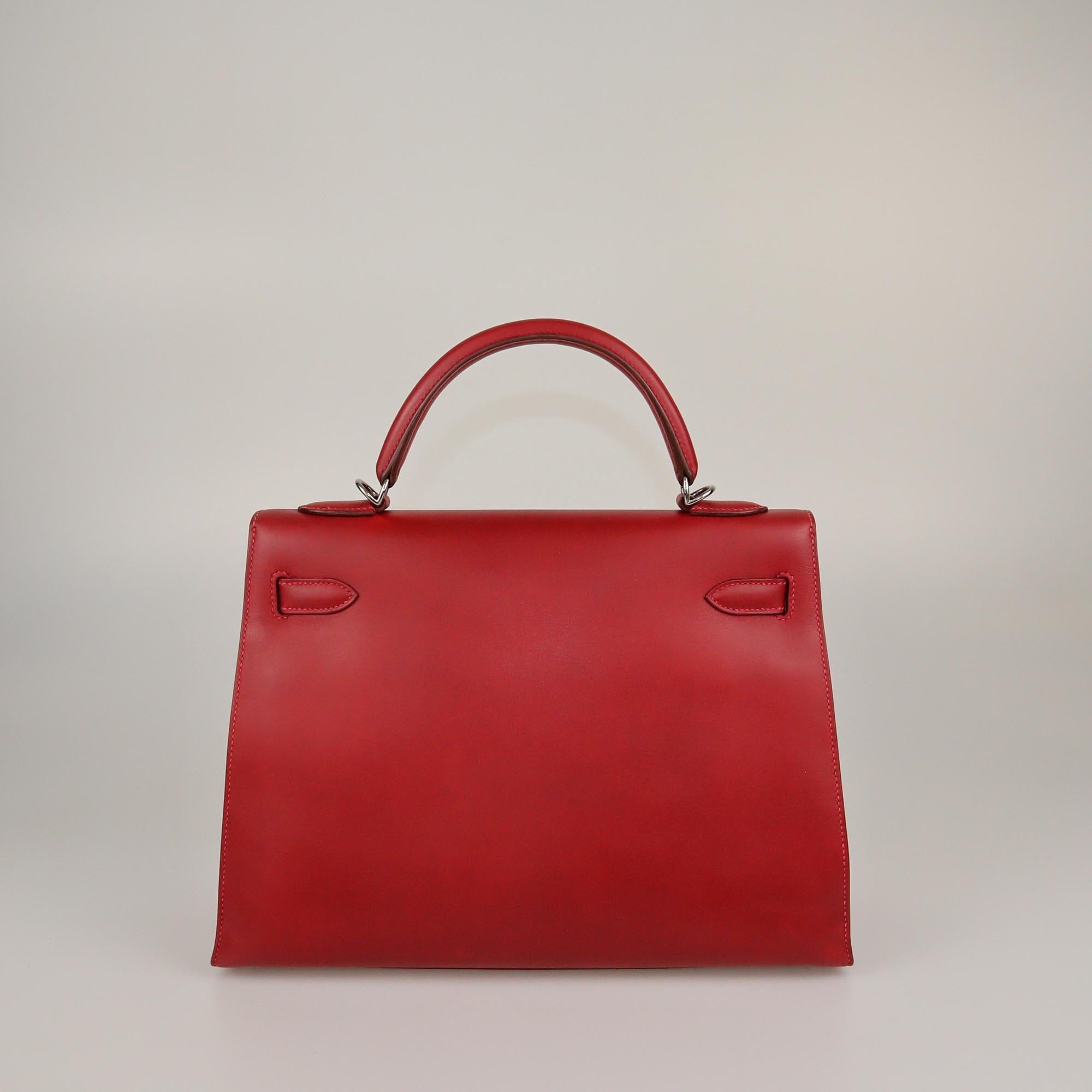 Hermes Rouge Vif Tadelakt Palladium Hardware Kelly Sellier 32 Bag Womens Hermes