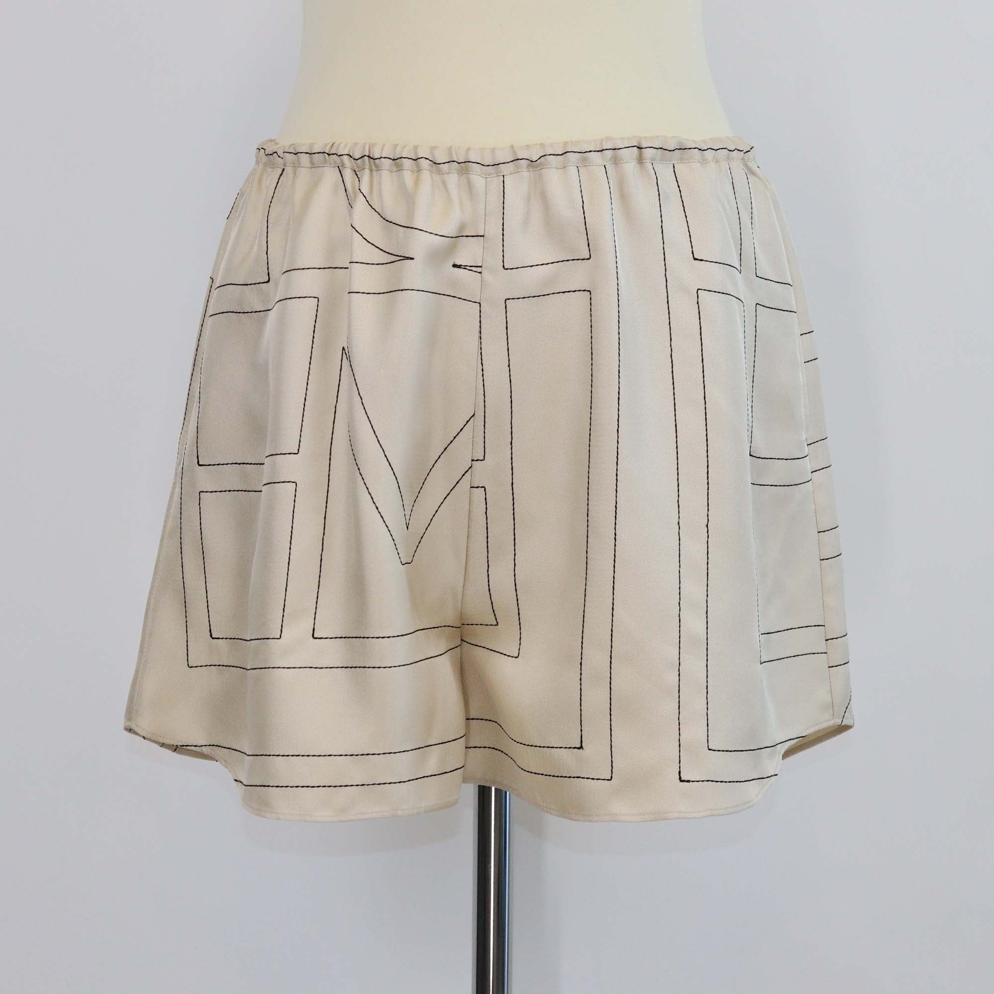 Toteme Beige Silk Monogram Embroidered Pj Shorts