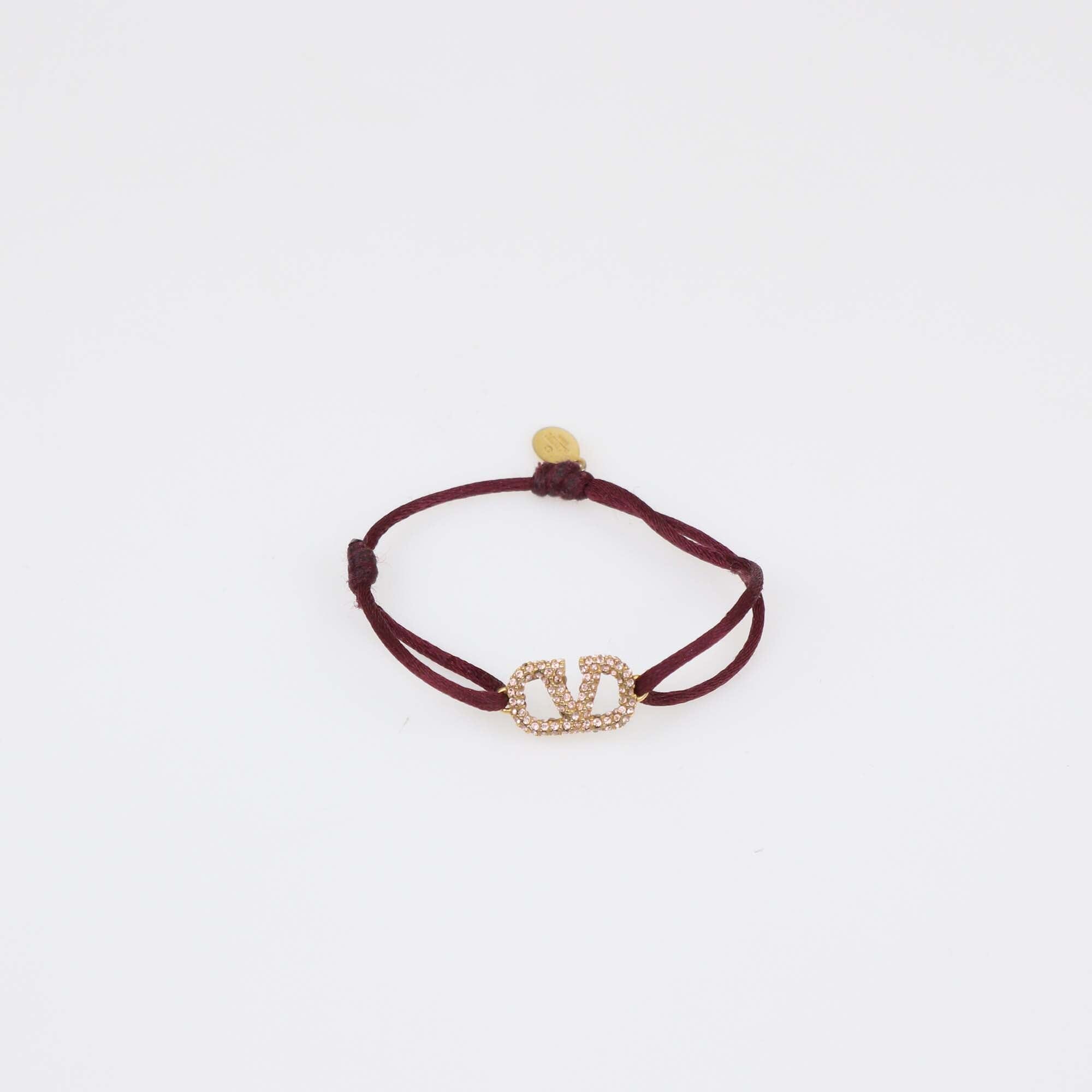 Valentino Maroon VLogo Crystal Embellished Cord Bracelet Womens Valentino