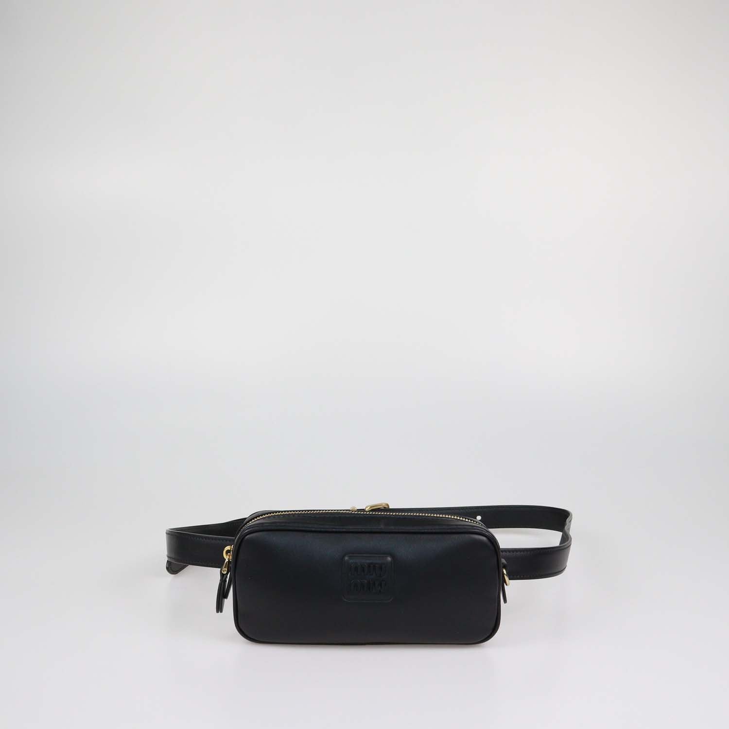 Miu Miu Black Leather Logo Belt Bag