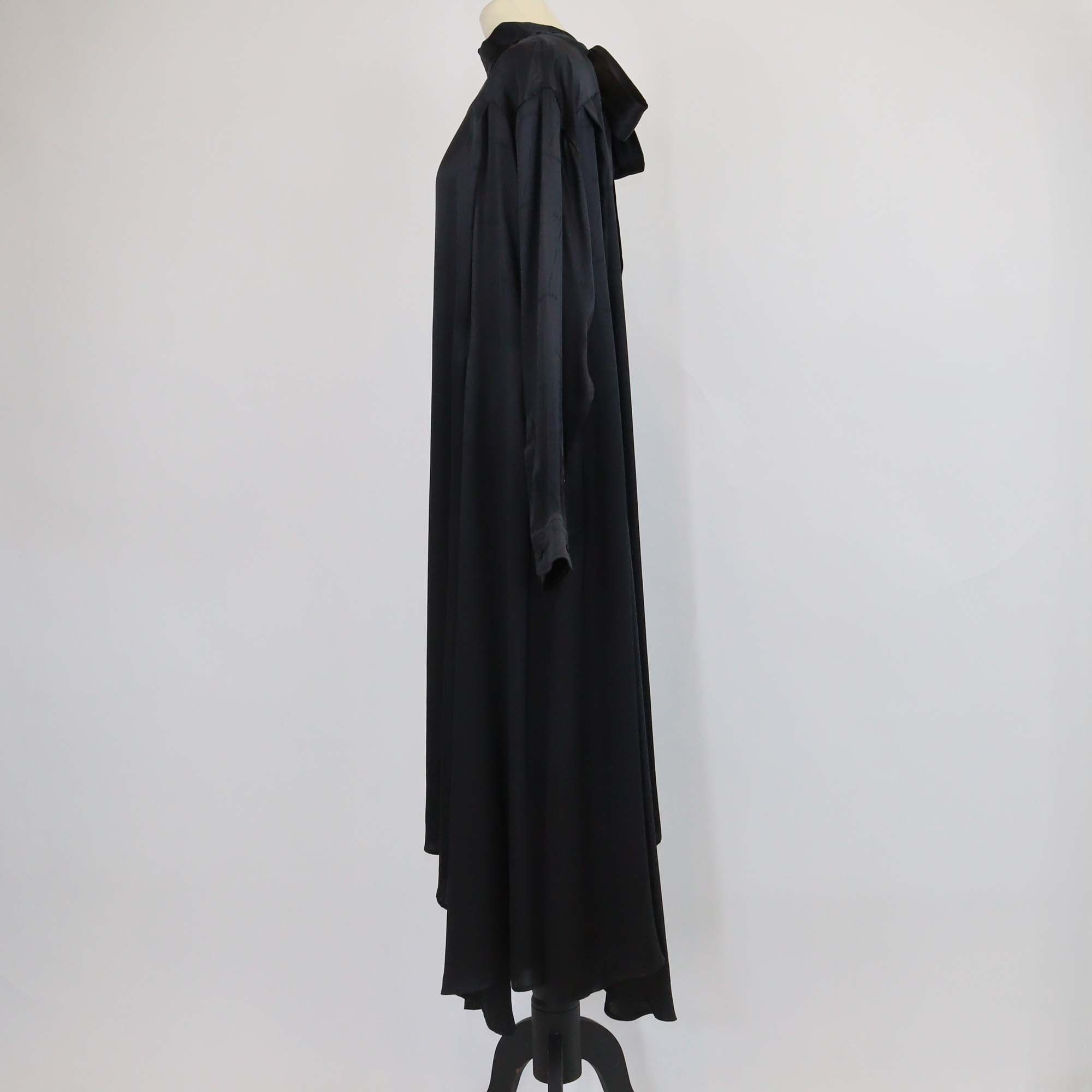 Balenciaga Black Silk Logo Jacquard Long Sleeve Maxi Dress