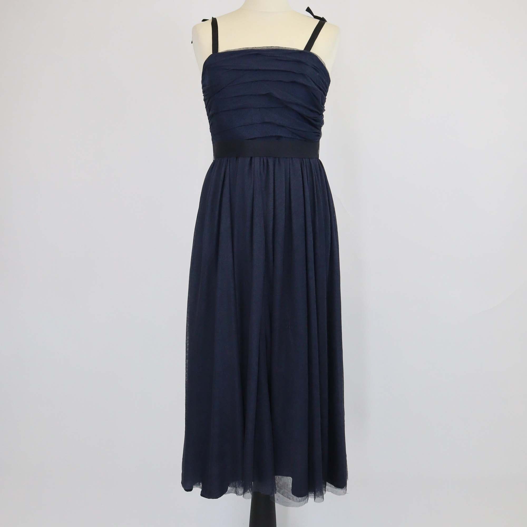 Sandro Navy Blue Pleated Elastic Waist Midi Dress