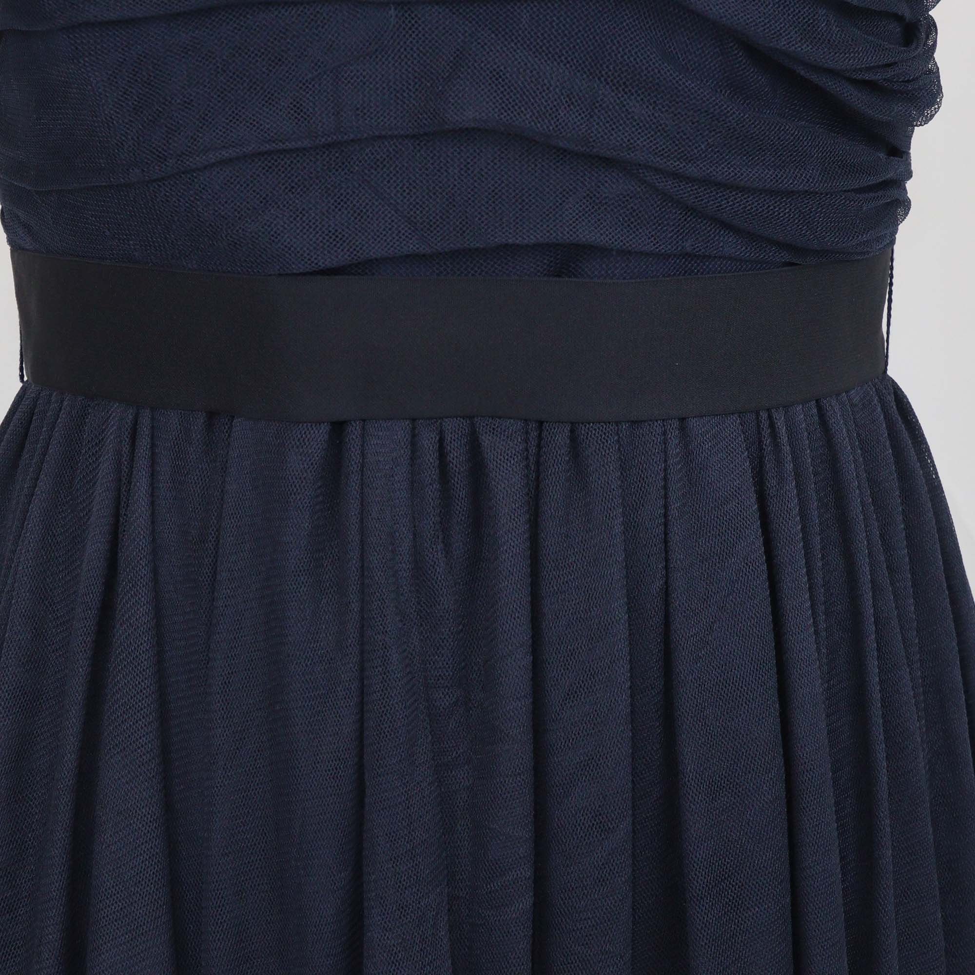 Sandro Navy Blue Pleated Elastic Waist Midi Dress
