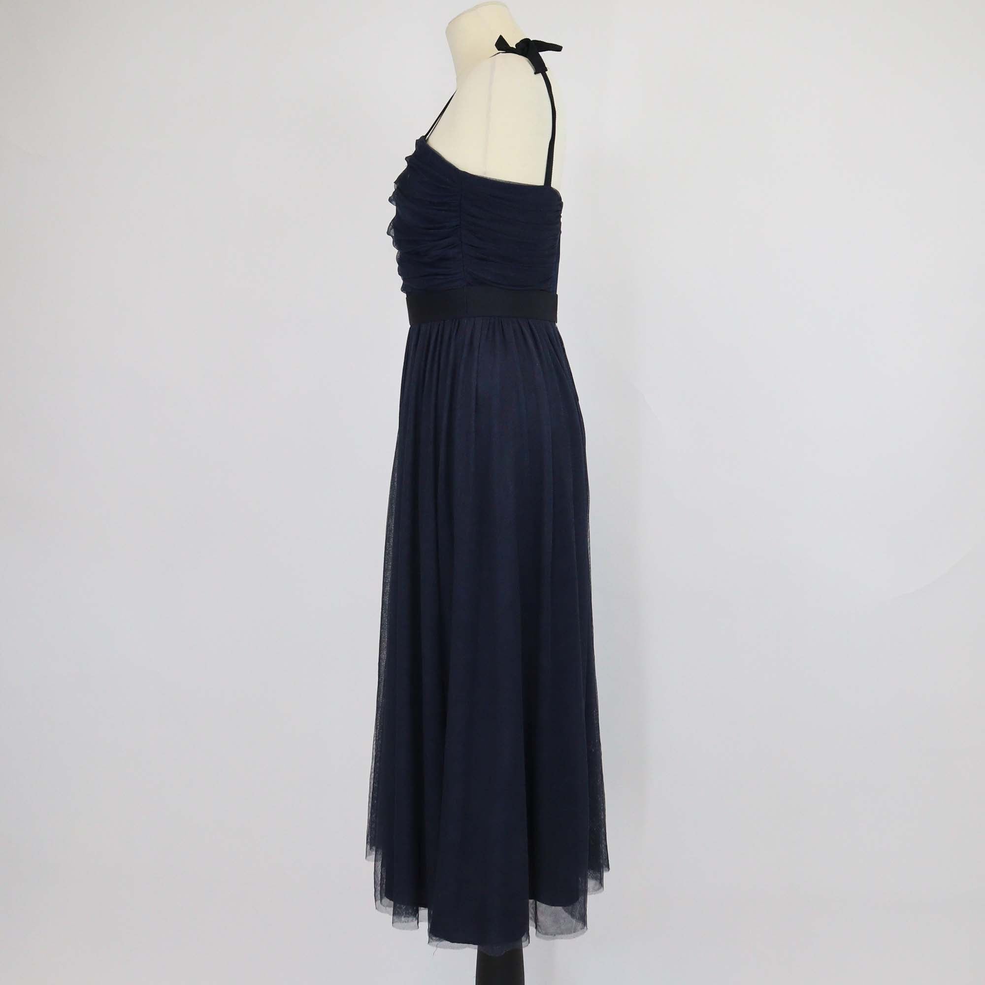 Sandro Navy Blue Pleated Elastic Waist Midi Dress