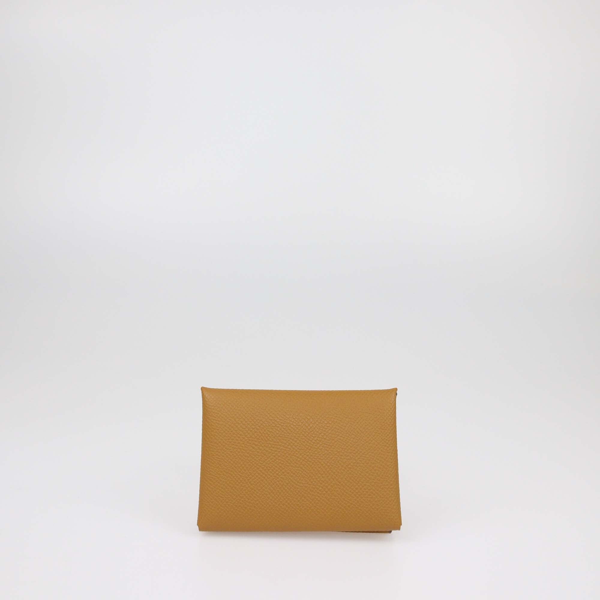 Hermes Caramel Epson Calvi Duo Compact Card Holder Womens Hermes