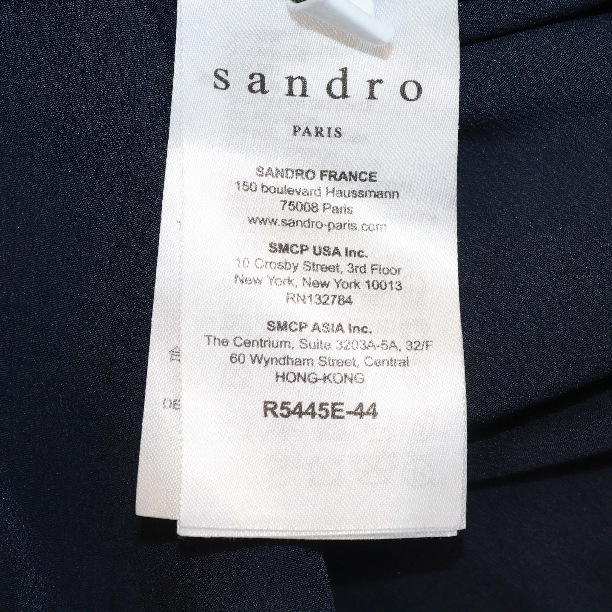 Sandro Navy Blue Pleated Elastic Waist Midi Dress
