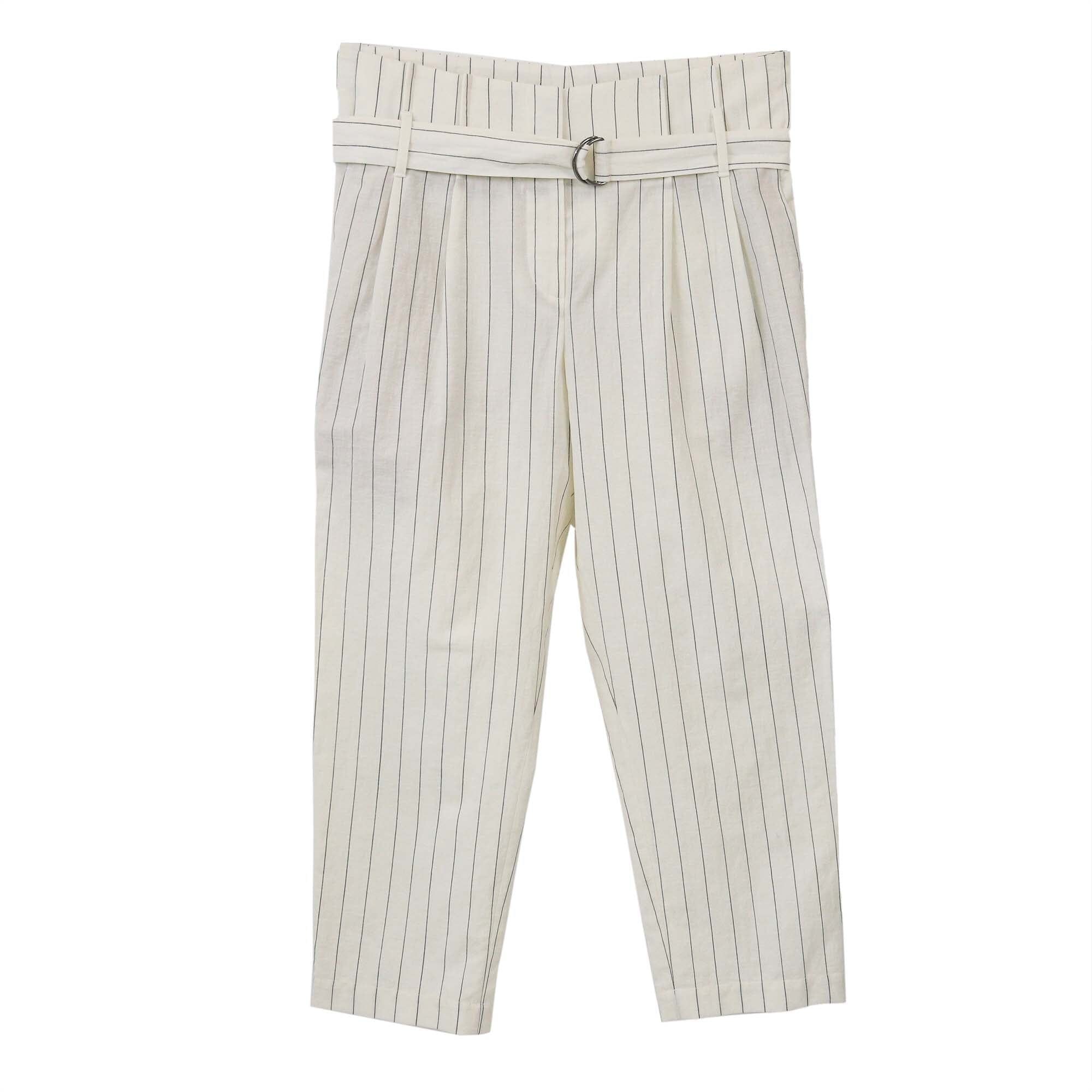 Brunello Cucinelli Off White Pinstripe Belted Pants Womens Brunello Cucinelli
