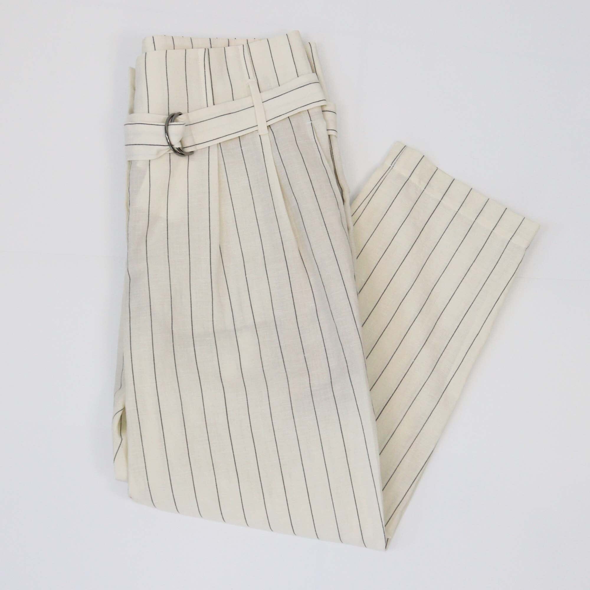Brunello Cucinelli Off White Pinstripe Belted Pants Womens Brunello Cucinelli