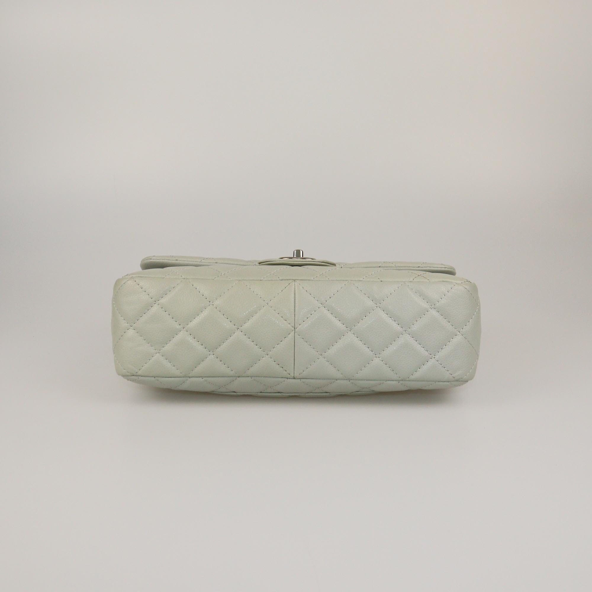 Chanel Mint Green Quilted Caviar Jumbo Classic Sungle Flap Bag Womens Chanel