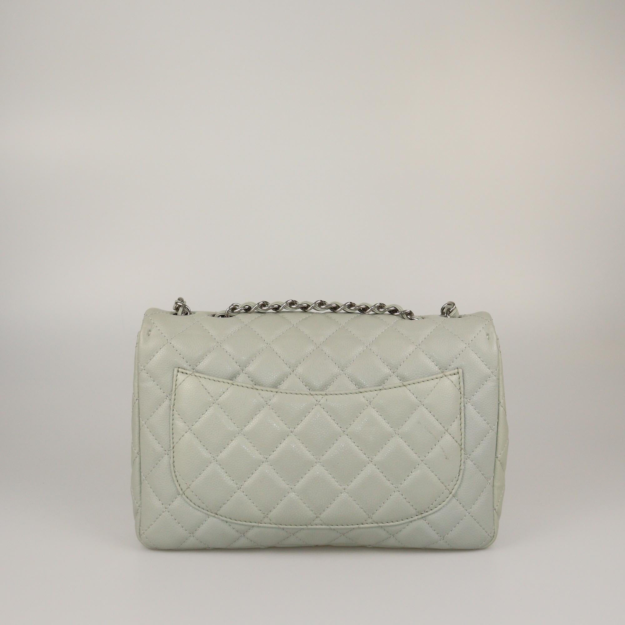 Chanel Mint Green Quilted Caviar Jumbo Classic Sungle Flap Bag Womens Chanel