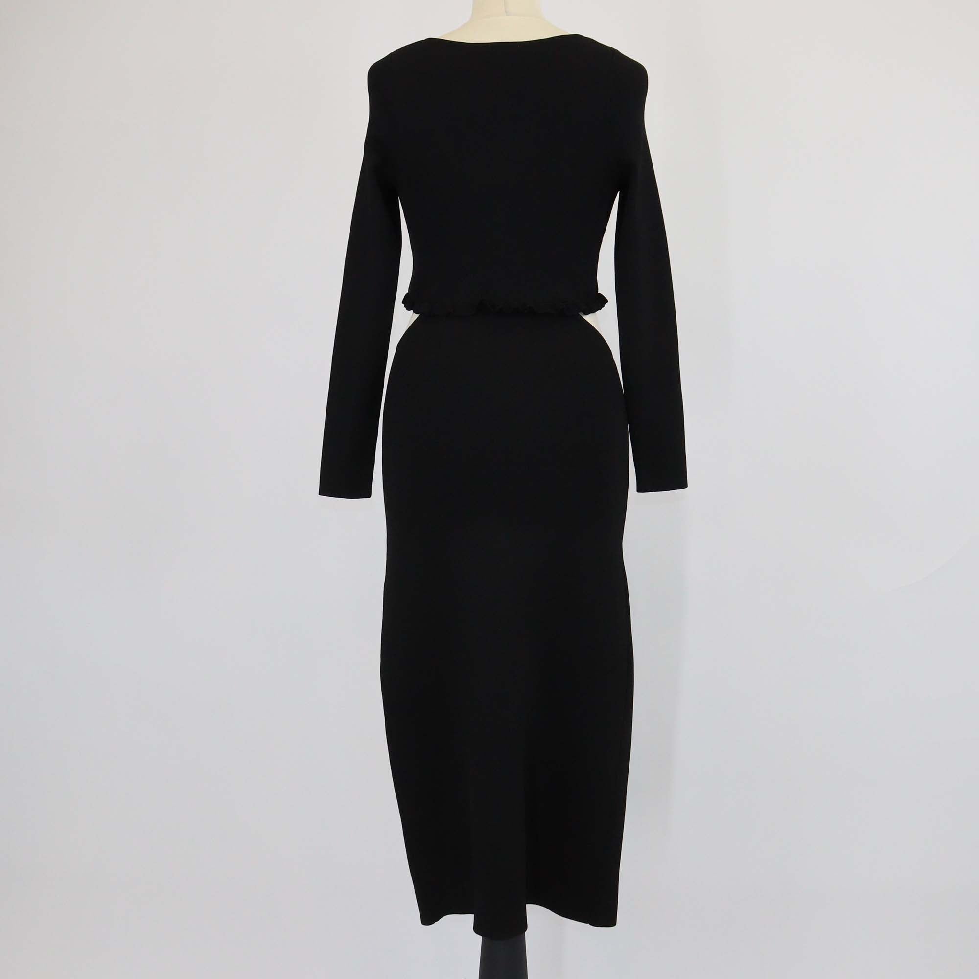 Sandro Black Blend Viscose Knitted Cutout Long Sleeve Midi Dress
