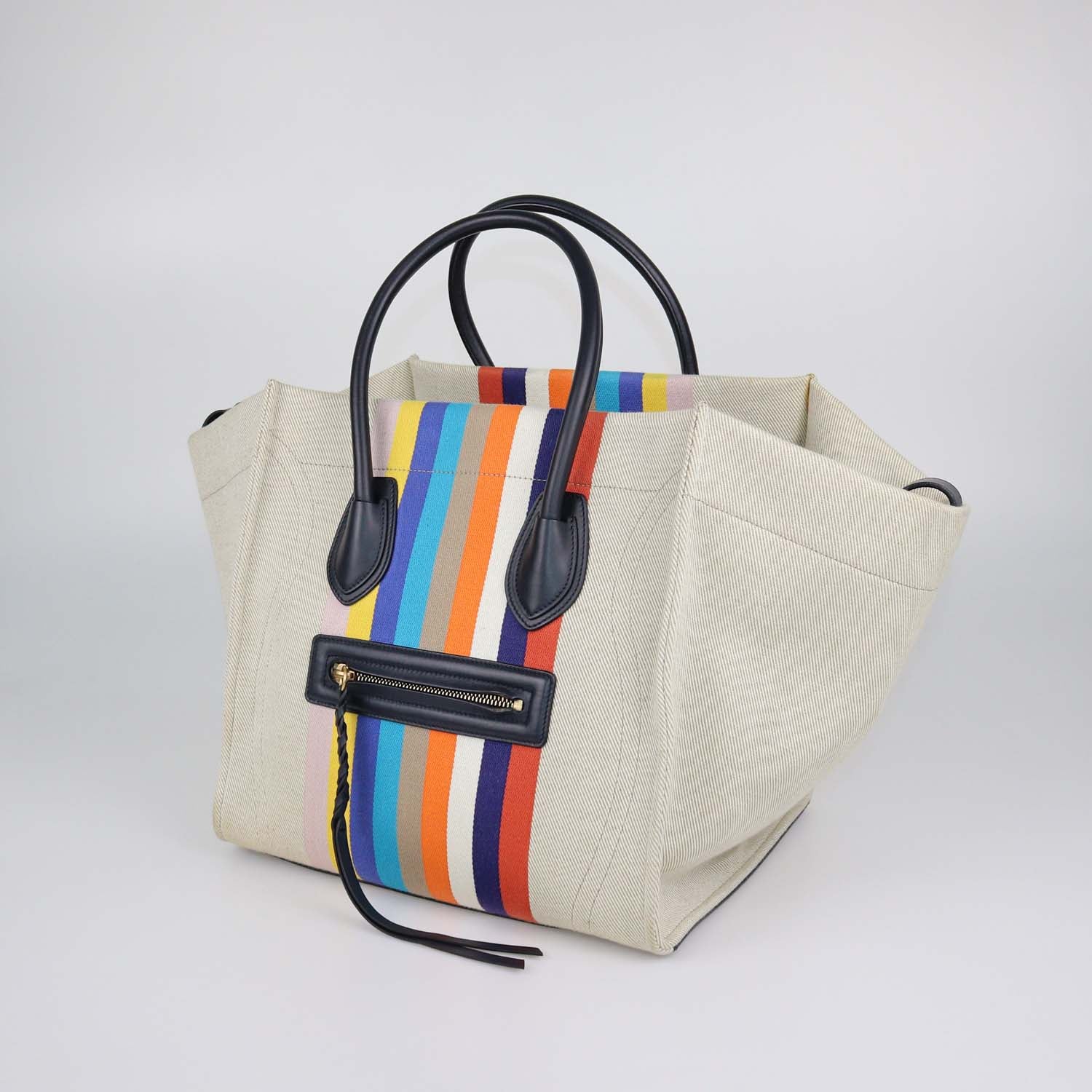 Celine Beige/Black Striped Multicolor Canvas Medium Phantom Luggage Tote