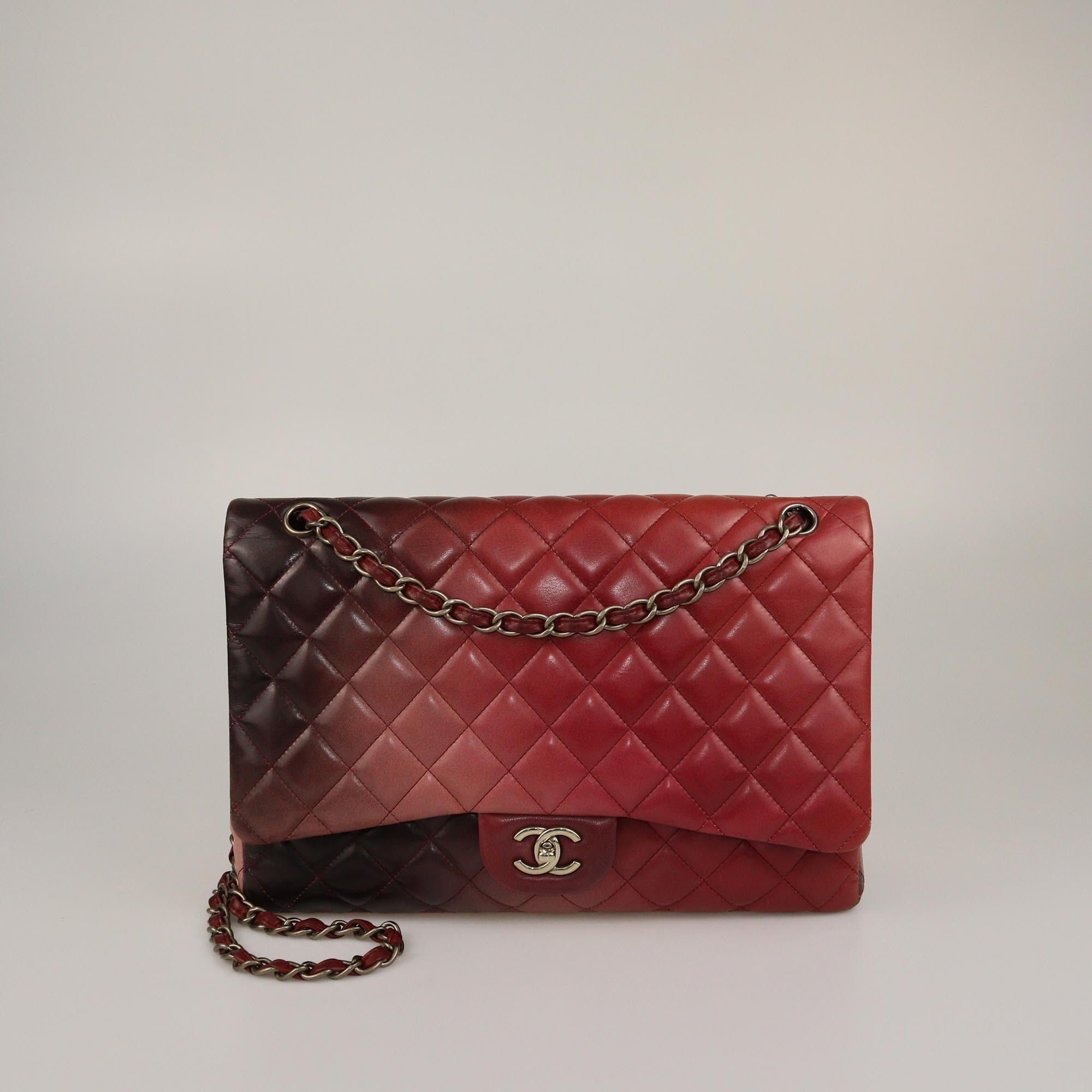 Chanel Red Degrade Quilted Maxi Classic Single Flap Bag Womens Chanel