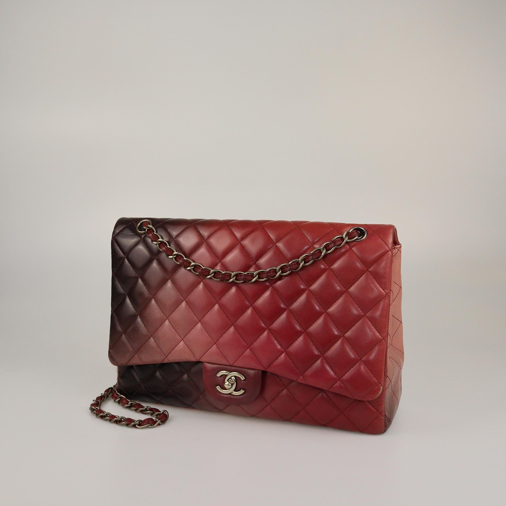 Chanel Red Degrade Quilted Maxi Classic Single Flap Bag Womens Chanel