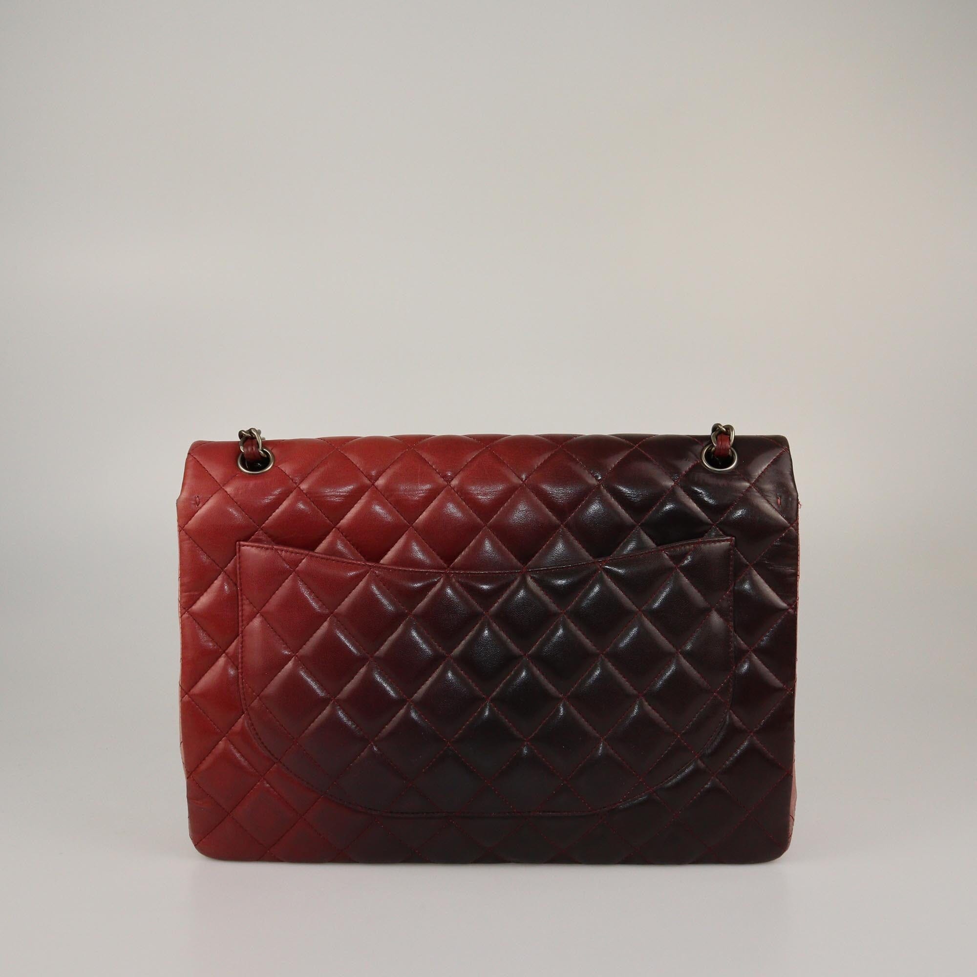 Chanel Red Degrade Quilted Maxi Classic Single Flap Bag Womens Chanel