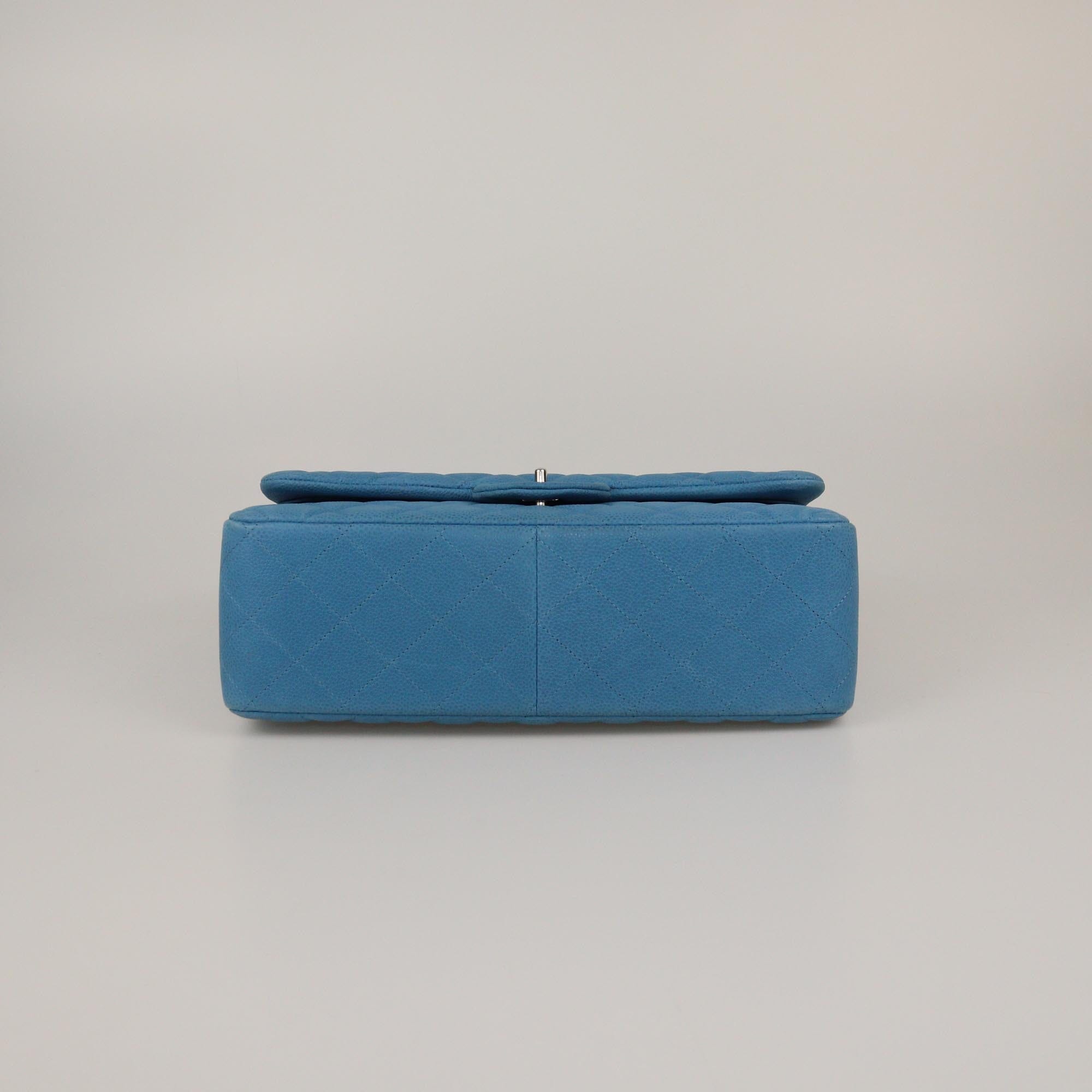 Chanel Blue Quilted Caviar Jumbo Classic Double Flap Bag Womens Chanel