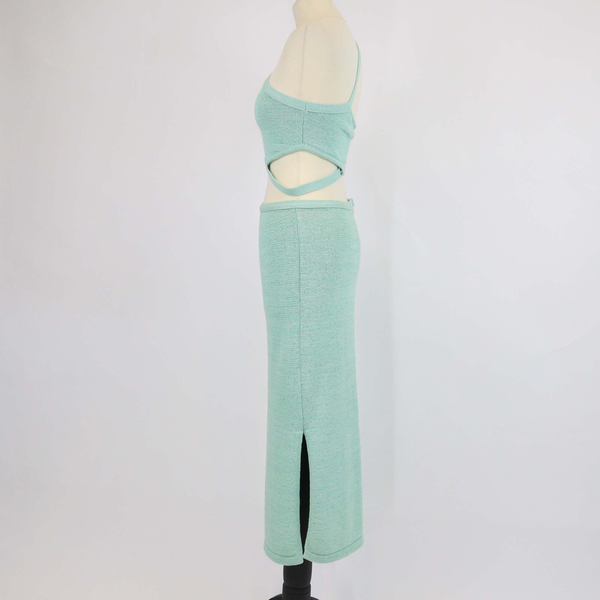 Cult Gaia Green Blend Cotton Knitted Chaya Cutout Detail Top & Skirt Set
