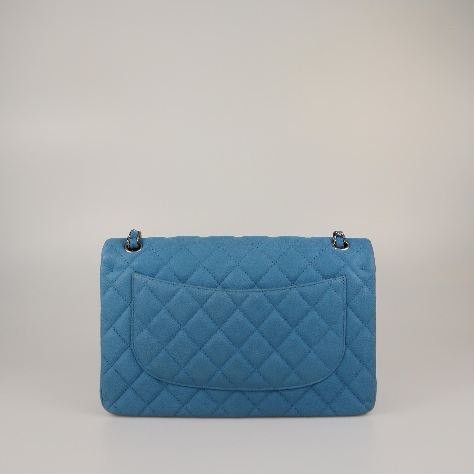 Chanel Blue Quilted Caviar Jumbo Classic Double Flap Bag Womens Chanel