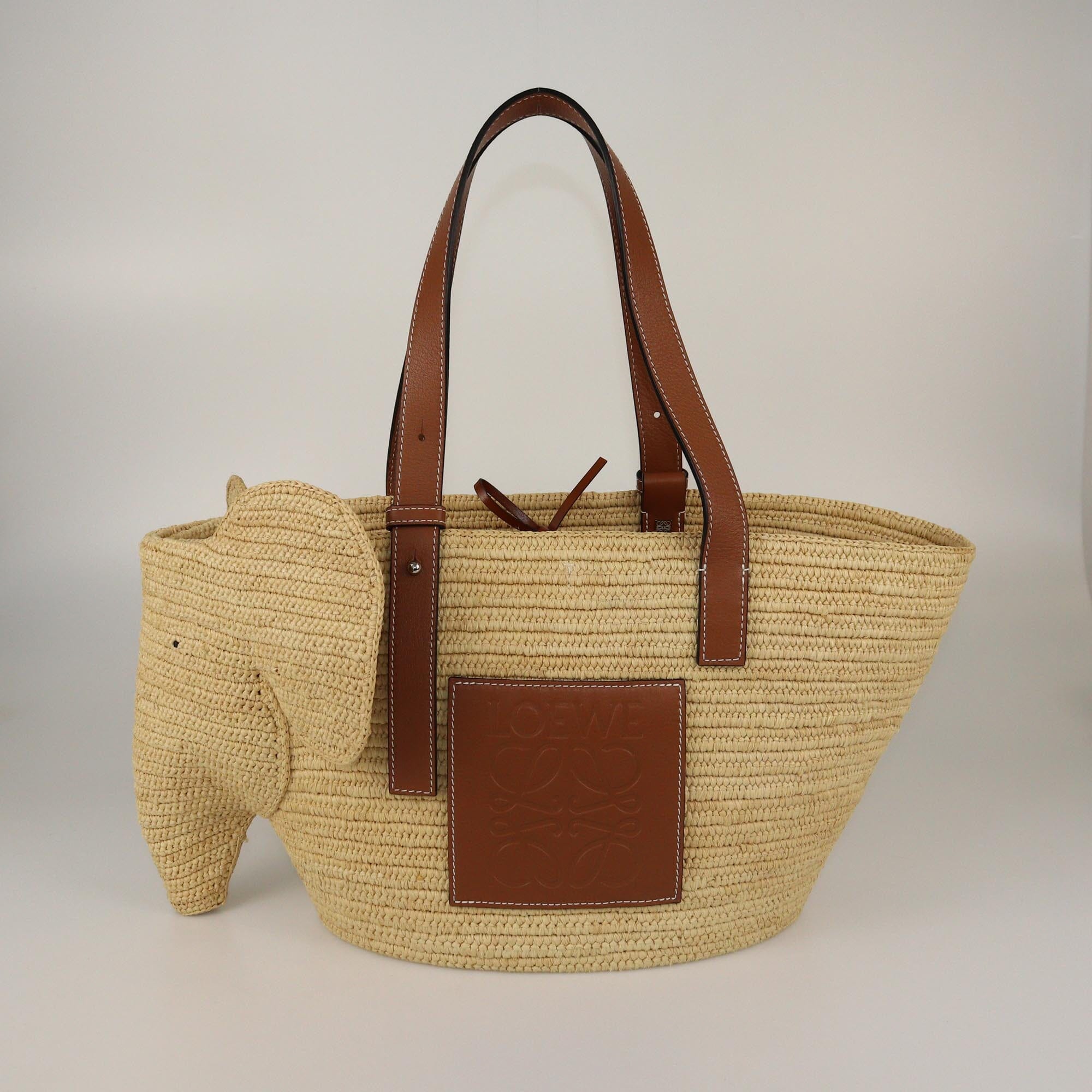 Loewe Natural/Tan Raffia Medium Elephant Basket Tote Womens Loewe