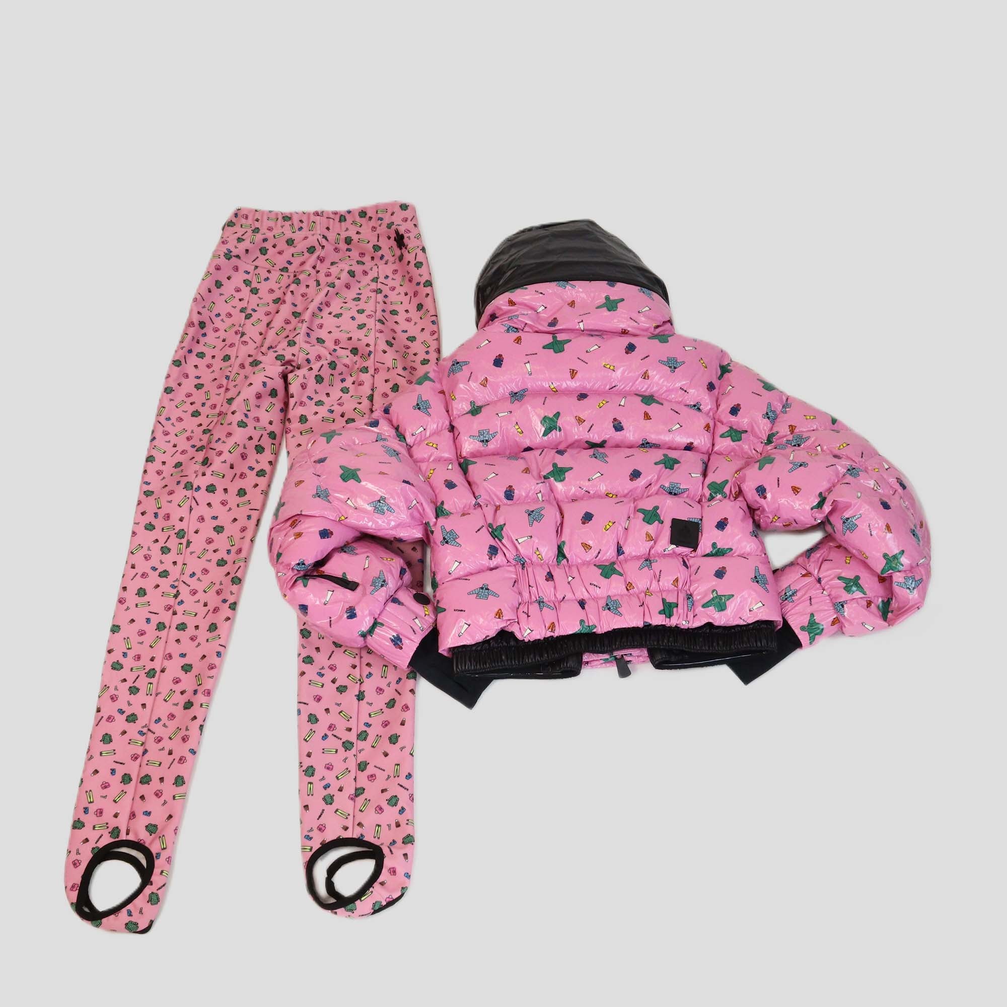 Moncler Grenoble x Naj-Oleari Pink Printed Plumel Down Ski Jacket & Stretch Jersey Stirrup