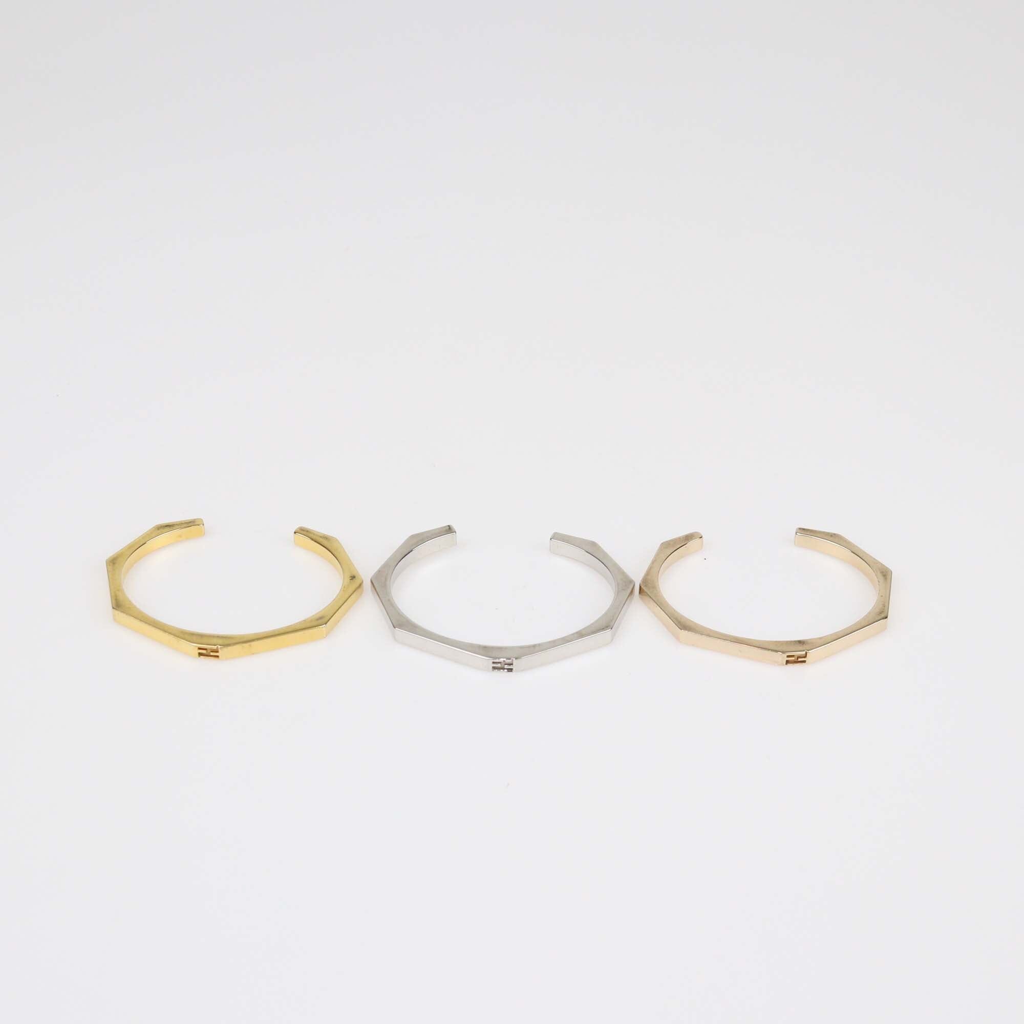 Fendi Bi-color Baguette Set of 3 Open Cuff Bracelet S Womens Fendi