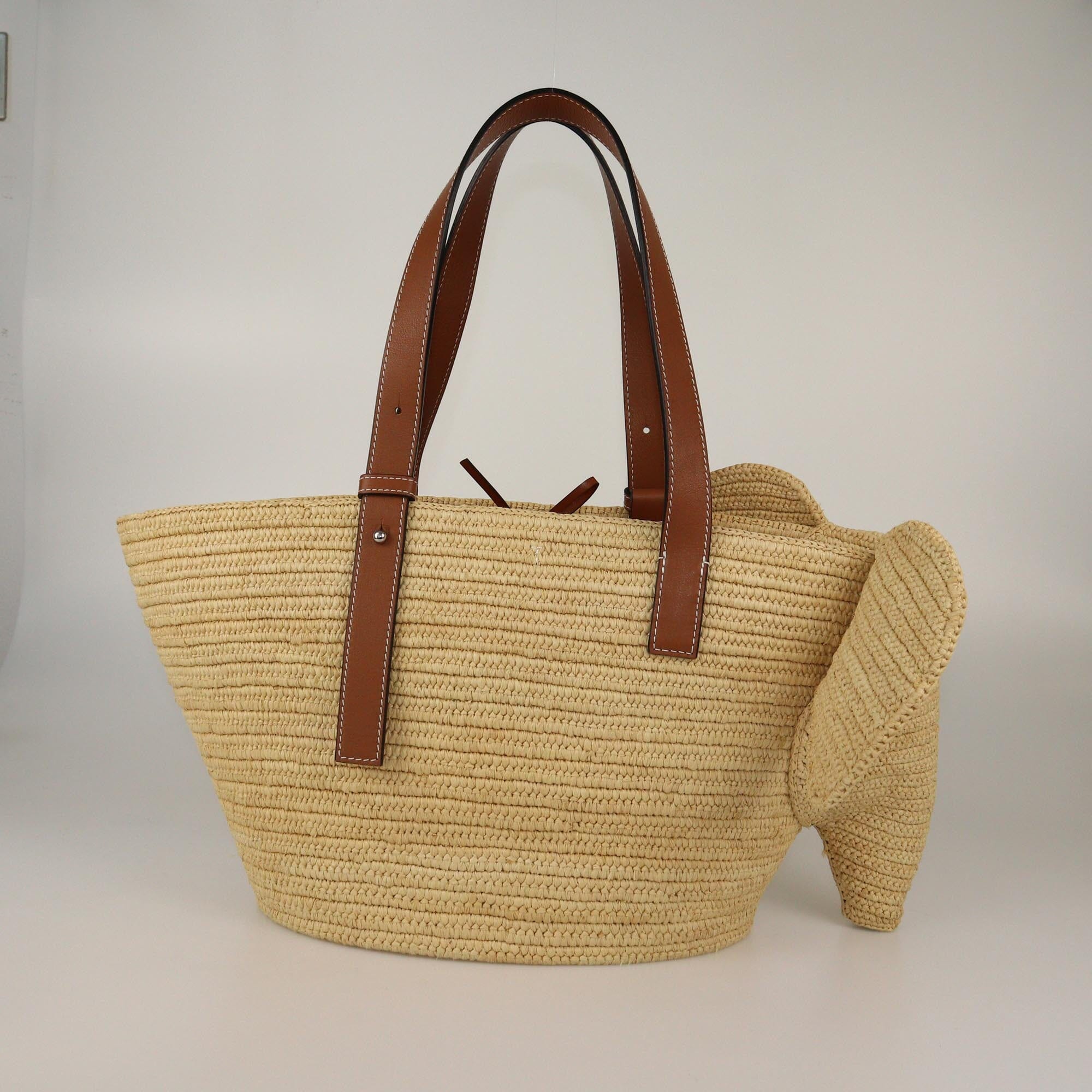 Loewe Natural/Tan Raffia Medium Elephant Basket Tote Womens Loewe