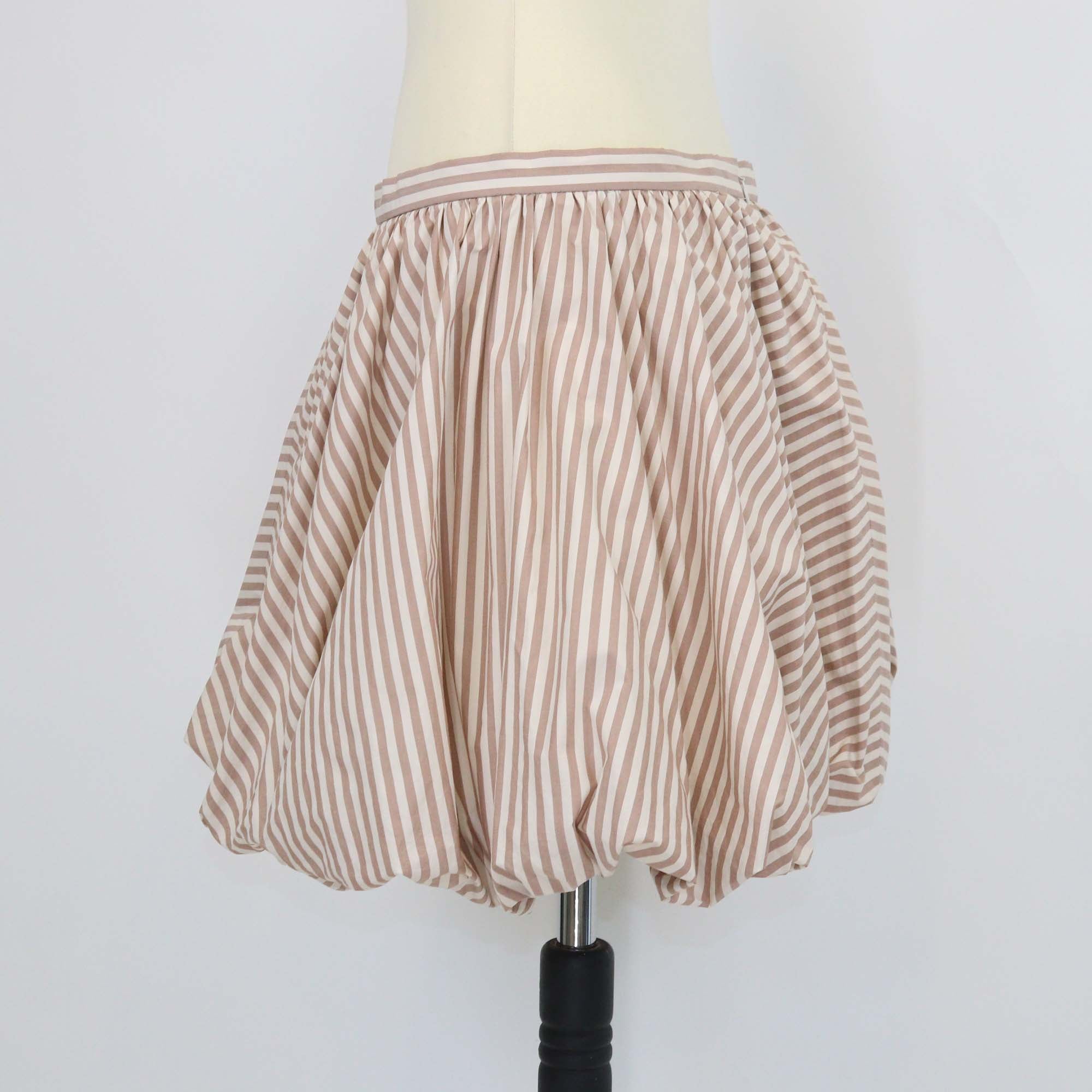 Sandro Taupe Cotton Striped Poplin Bubble Mini Skirt