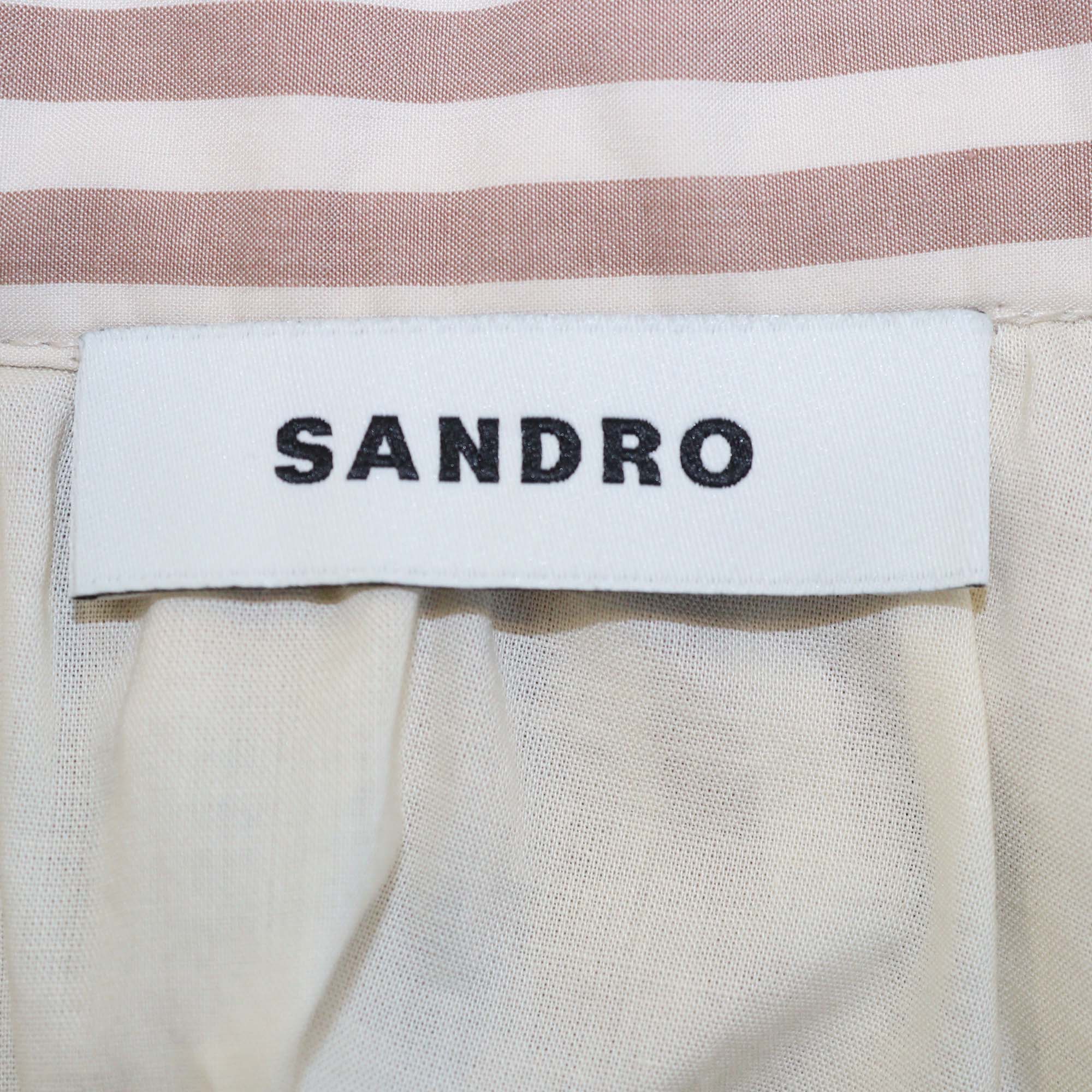 Sandro Taupe Cotton Striped Poplin Bubble Mini Skirt