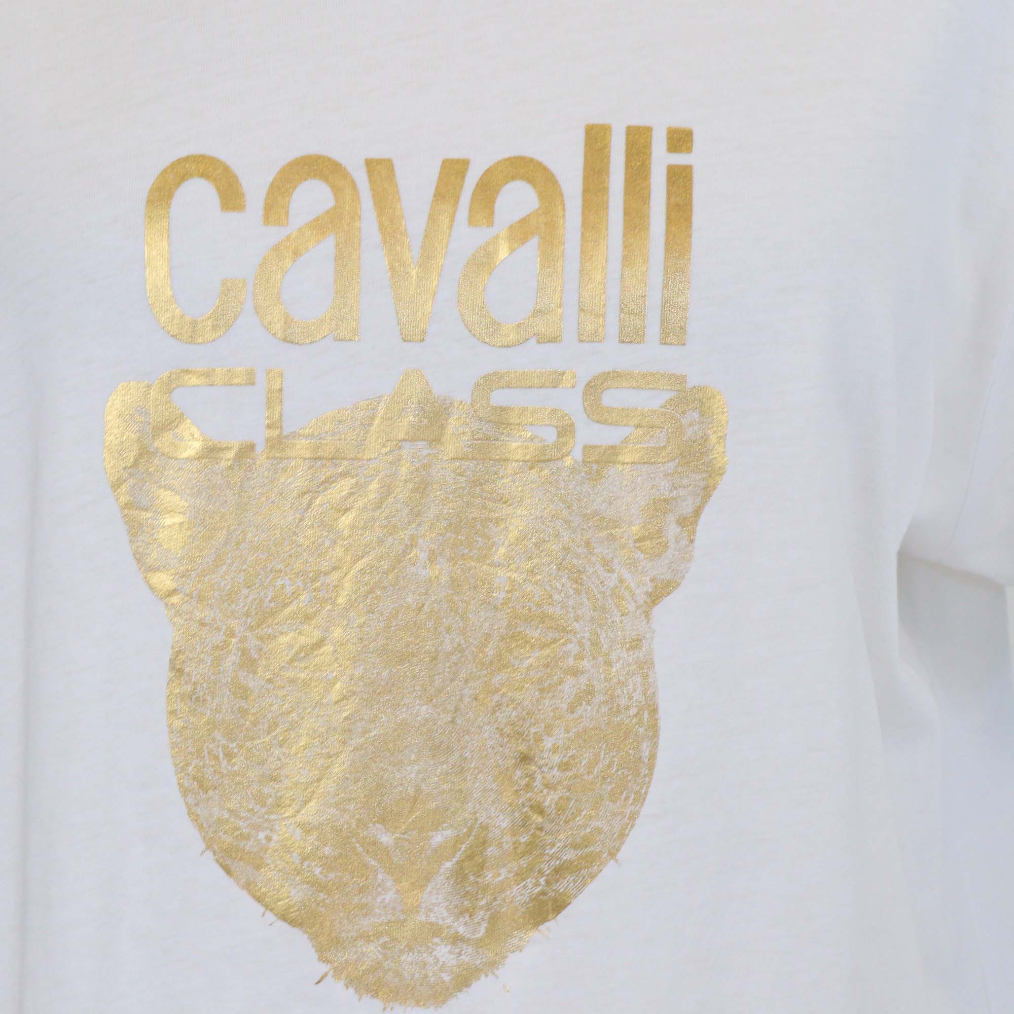 Cavalli Class White Cotton Logo Print T-Shirt