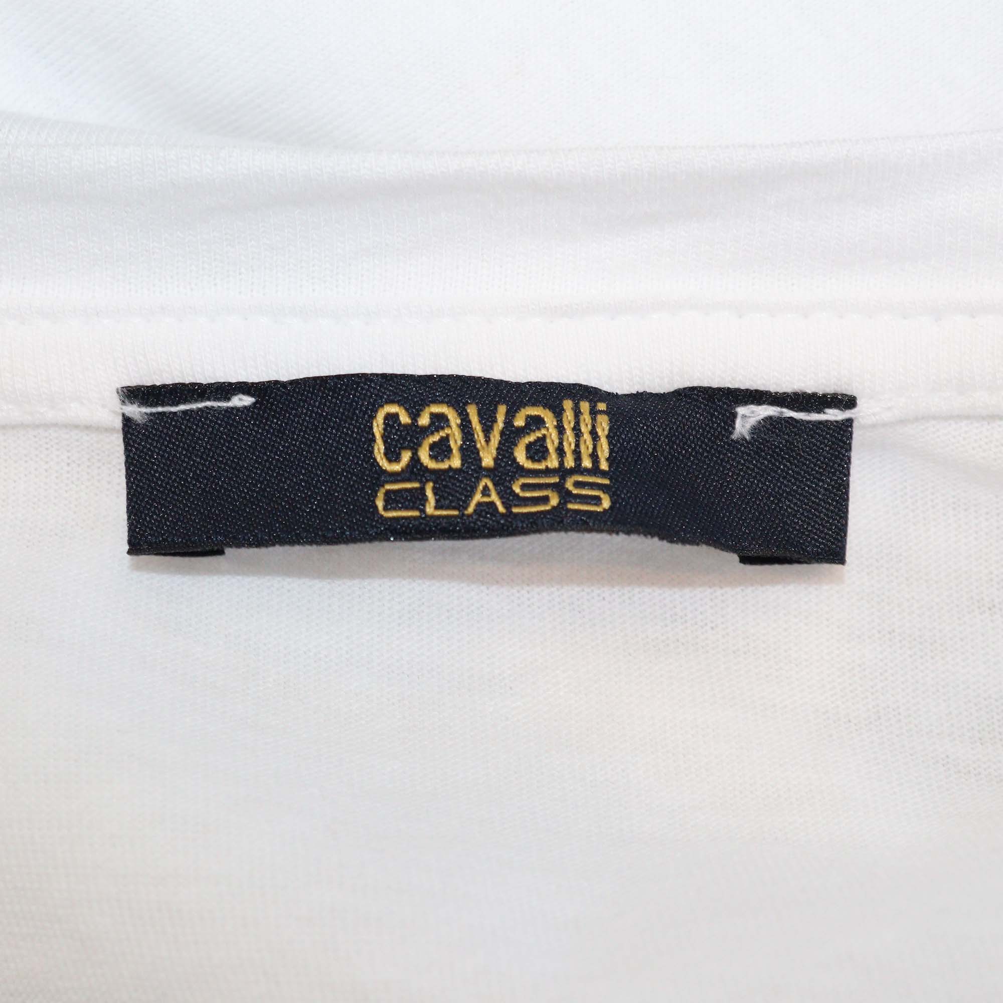 Cavalli Class White Cotton Logo Print T-Shirt