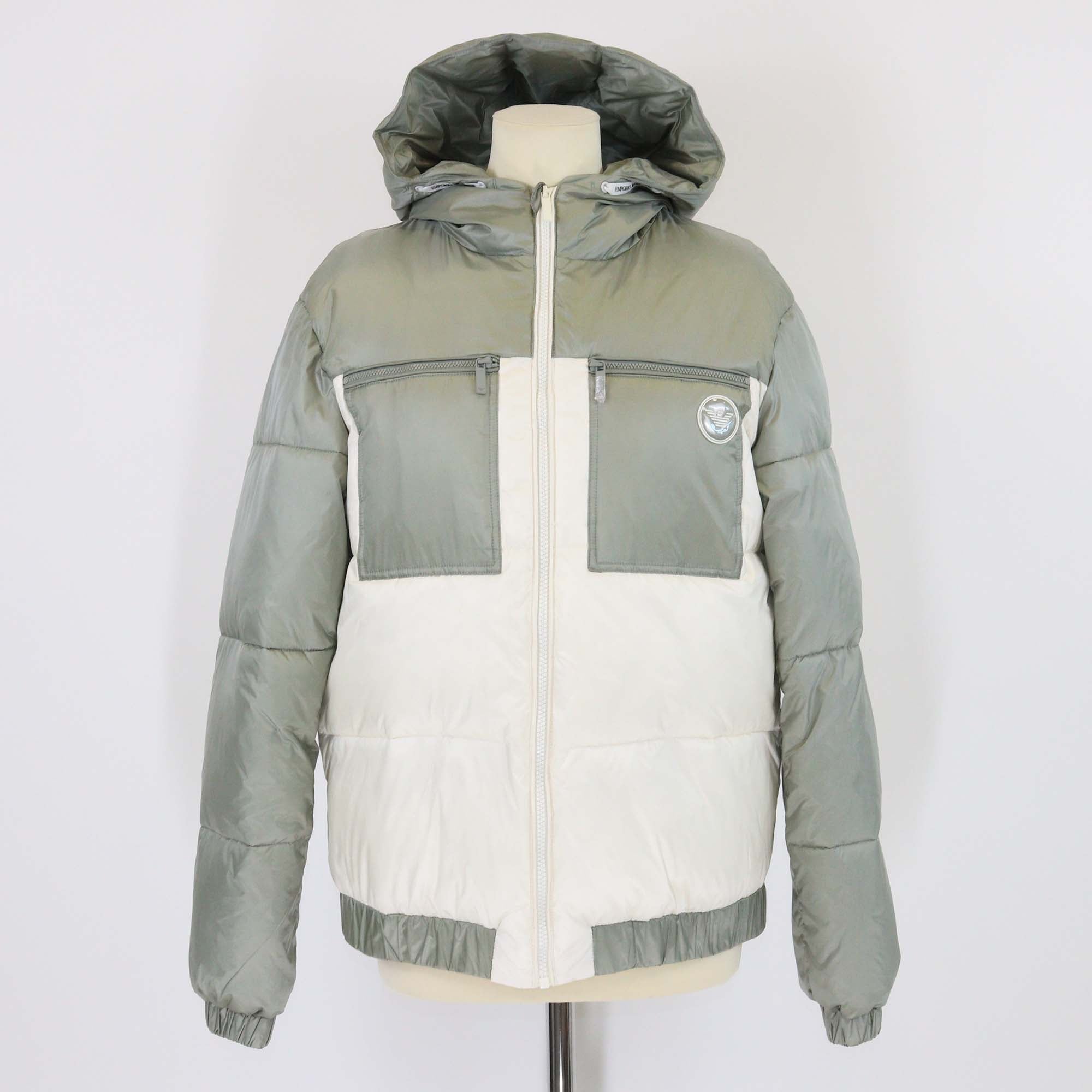Emporio Armani Junior Sage Green/White Synthetic Puffer Down Jacket