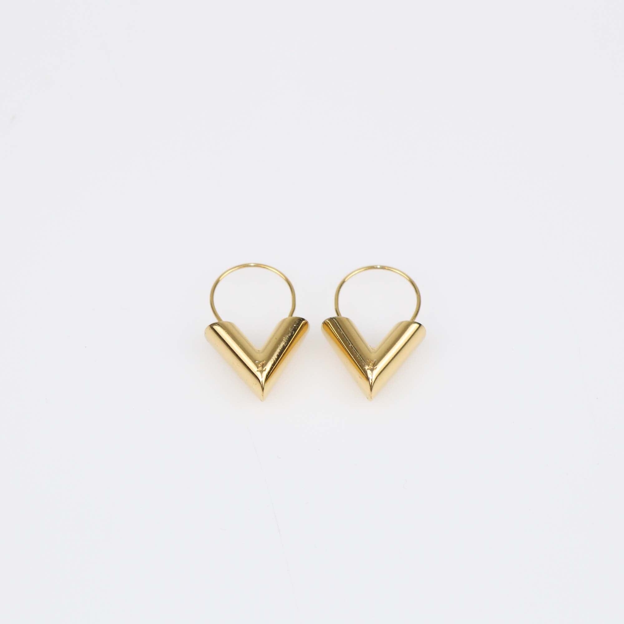Louis Vuitton Gold Tone Essential V Hoop Earrings Womens Louis Vuitton