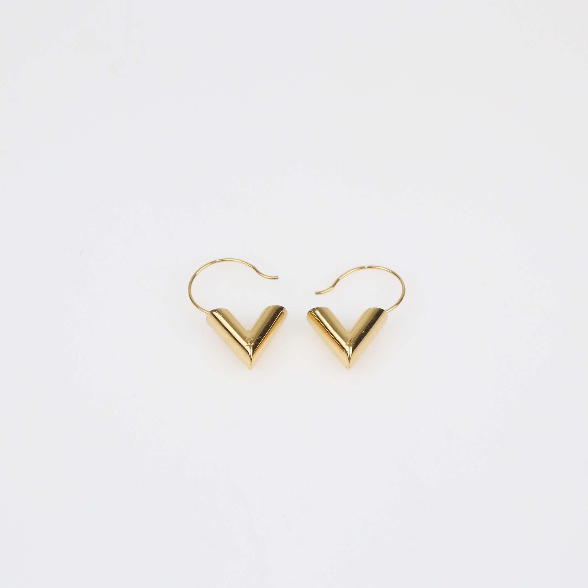 Louis Vuitton Gold Tone Essential V Hoop Earrings Womens Louis Vuitton