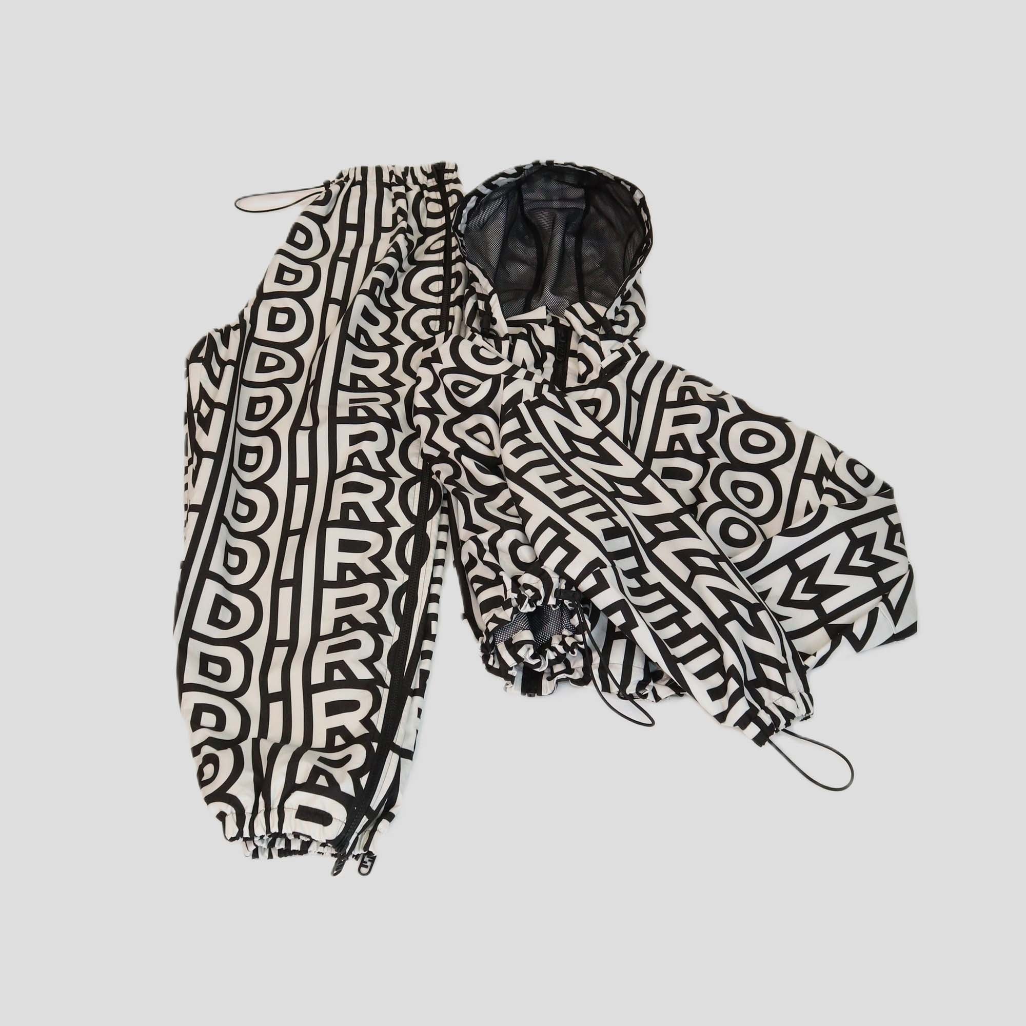 Fendi x marc Jacobs White/Black All Over Print Cropped Hooded Jacket & Drawstring Side Zip Pants Set